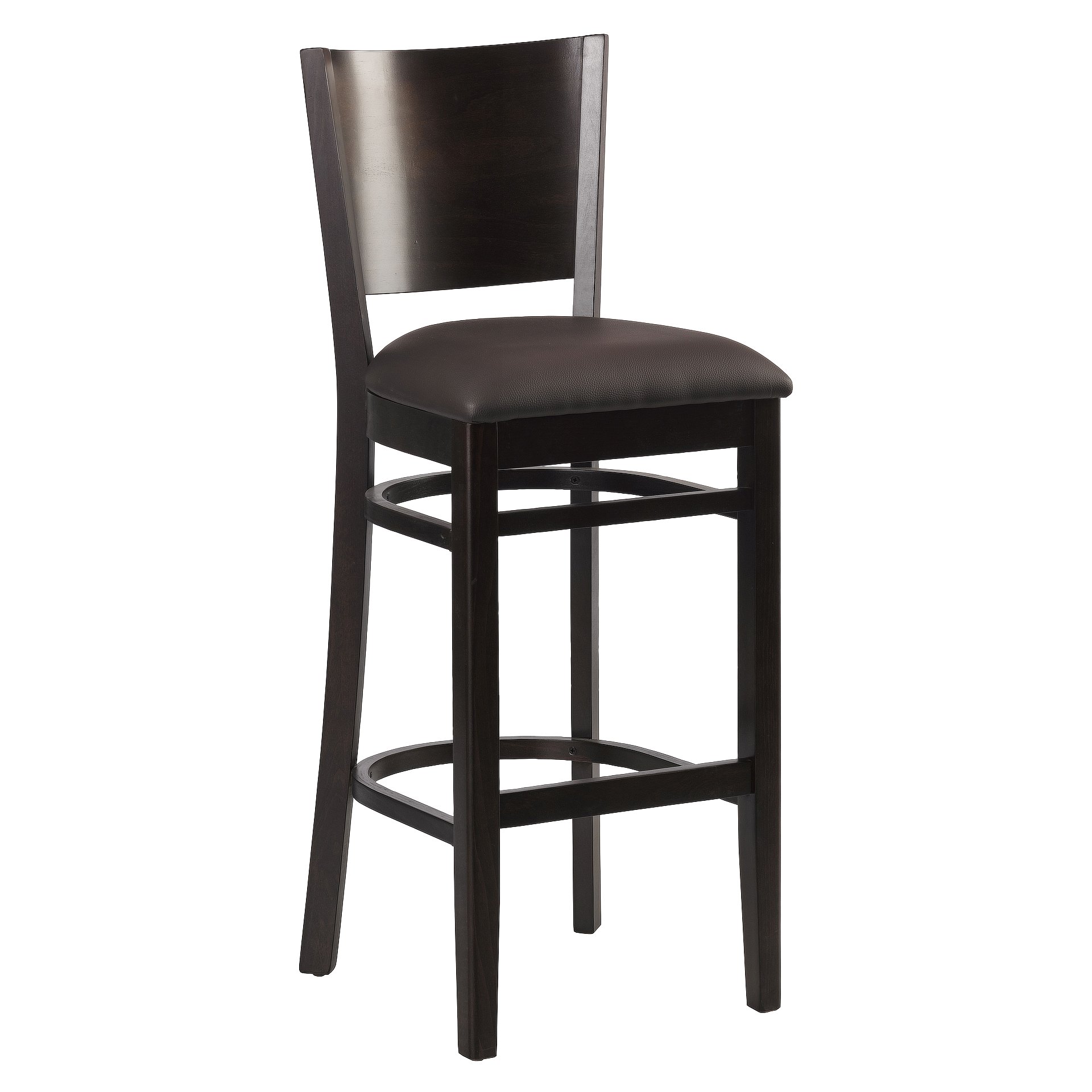 Hocker Eugen, Polster braun, Nussbaum dunkel, Polsterbarhocker, Holzbarhocker