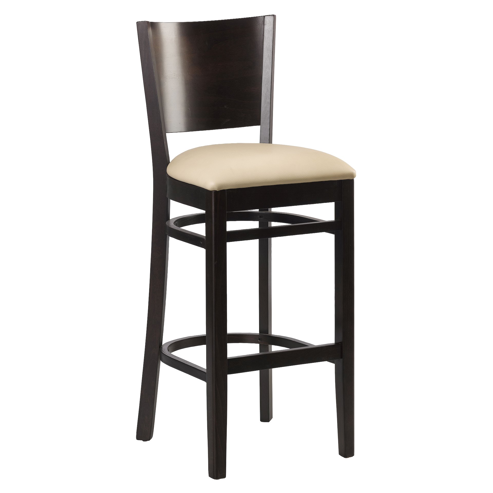 Hocker Eugen, Polster beige, Nussbaum dunkel, Polsterbarhocker, Holzbarhocker