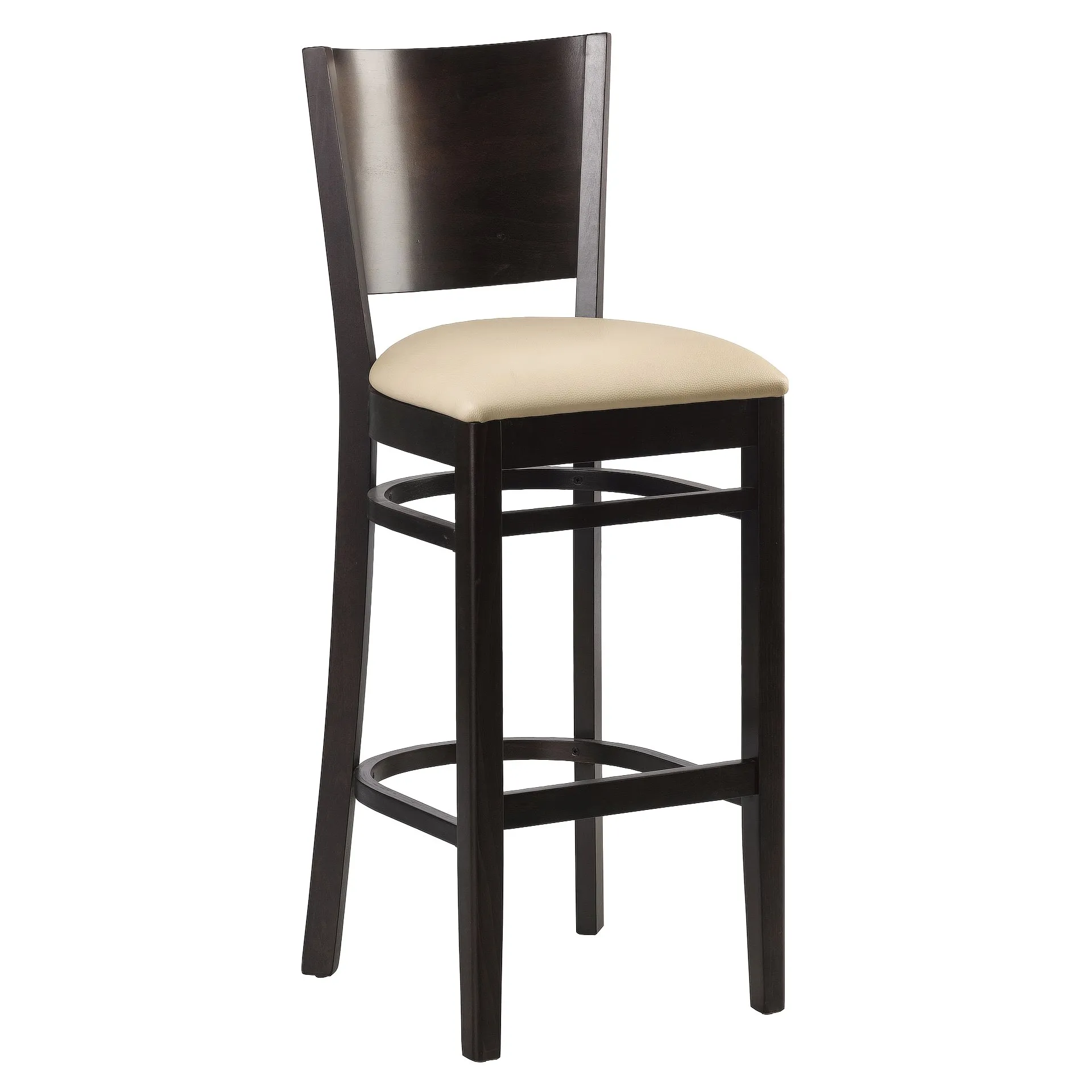 Hocker Eugen, Polster beige, Nussbaum dunkel, Polsterbarhocker, Holzbarhocker