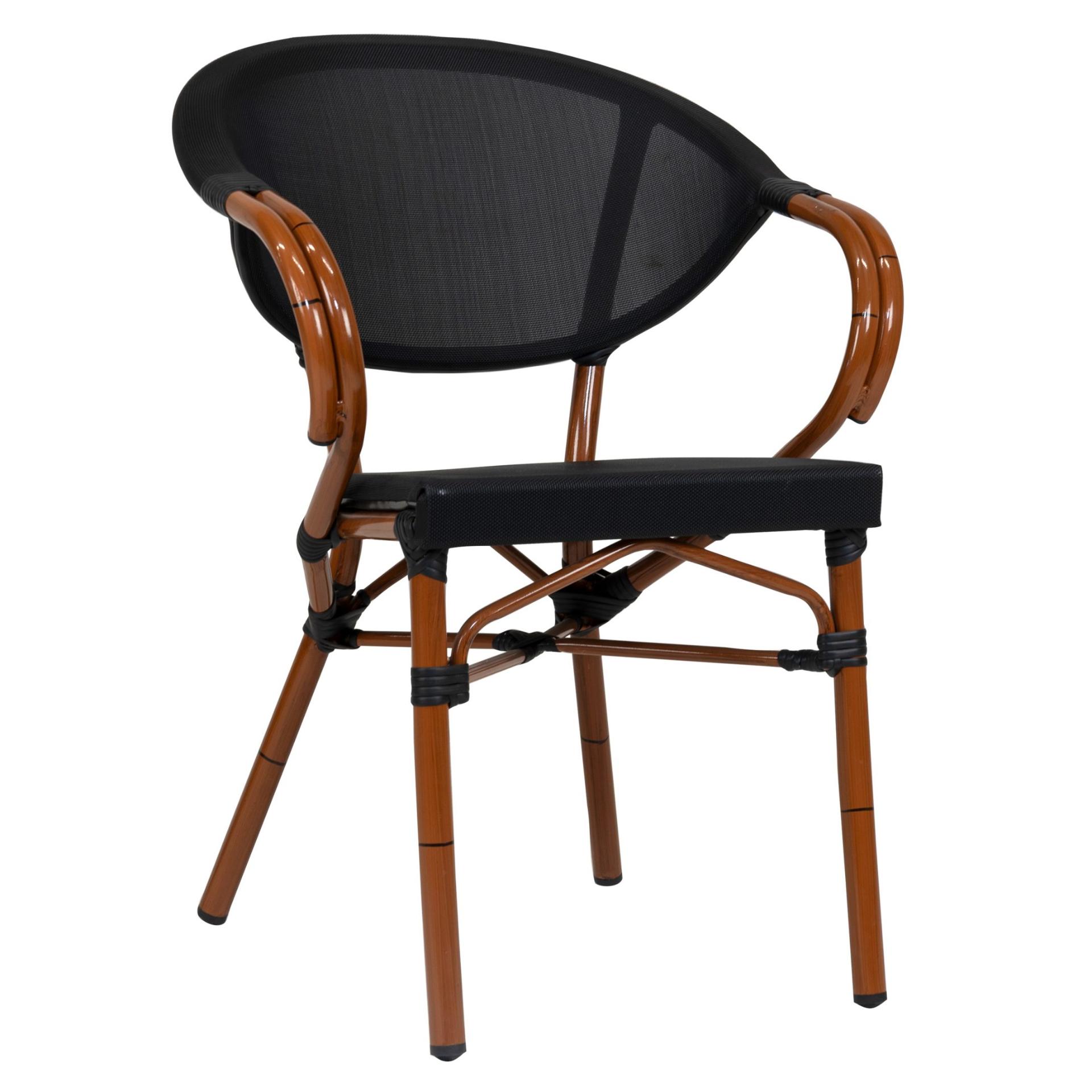 Stuhl Nancy, Gewebe schwarz, Textilen, Gestell classic Bambusoptik, Terrassenstuhl, Outdoorstuhl