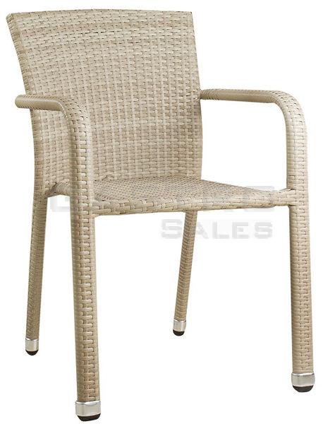 Armlehnen Terrassenstuhl Hugo, Kunststoffgeflecht flach gewickelt in beige, Polyrattan, Outdoorstuhl