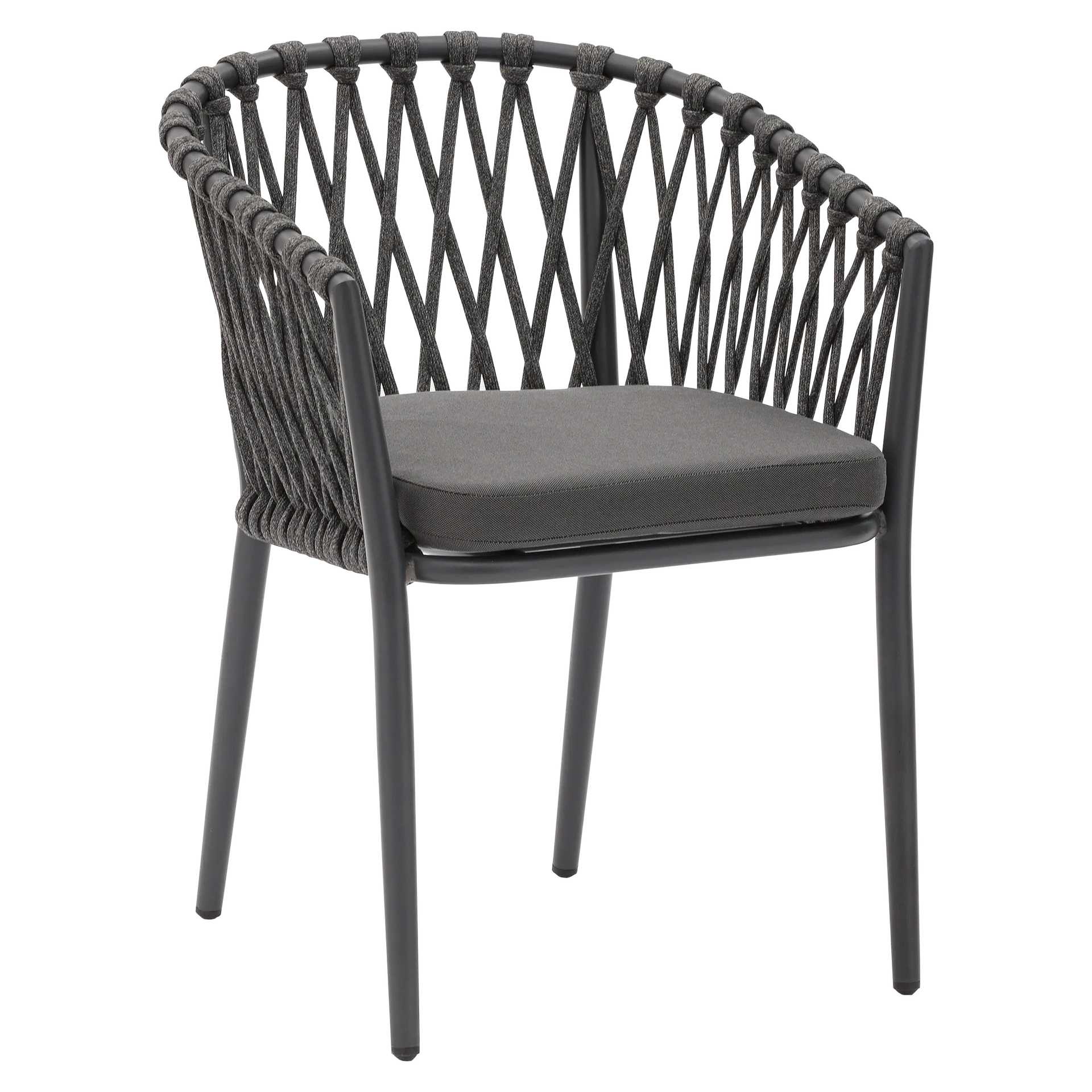 Stuhl Sven, Geflecht anthrazit, Seilgewebe, Terrassenstuhl, Outdoorstuhl