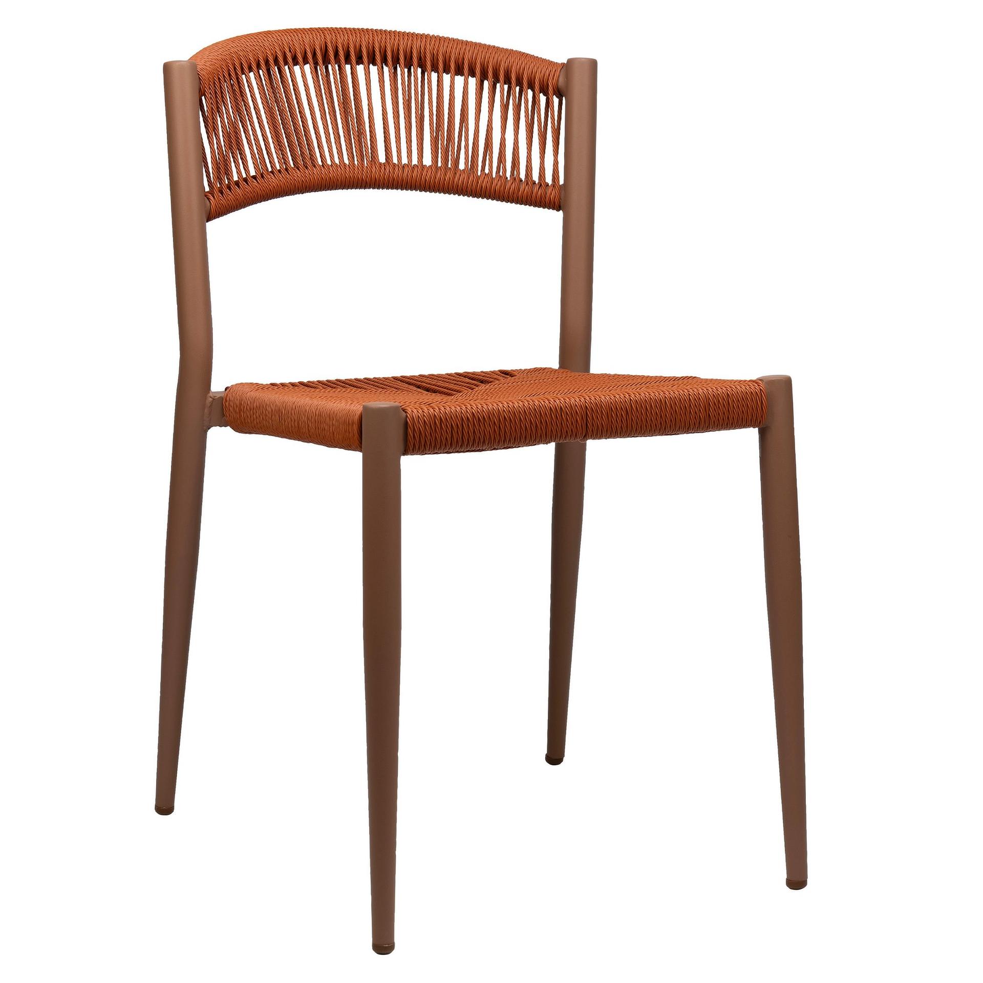 Stuhl Senna, Geflecht orange, Gestell orange, Seilgeflecht in Binsenoptik, Terrassenstuhl, Outdoorstuhl