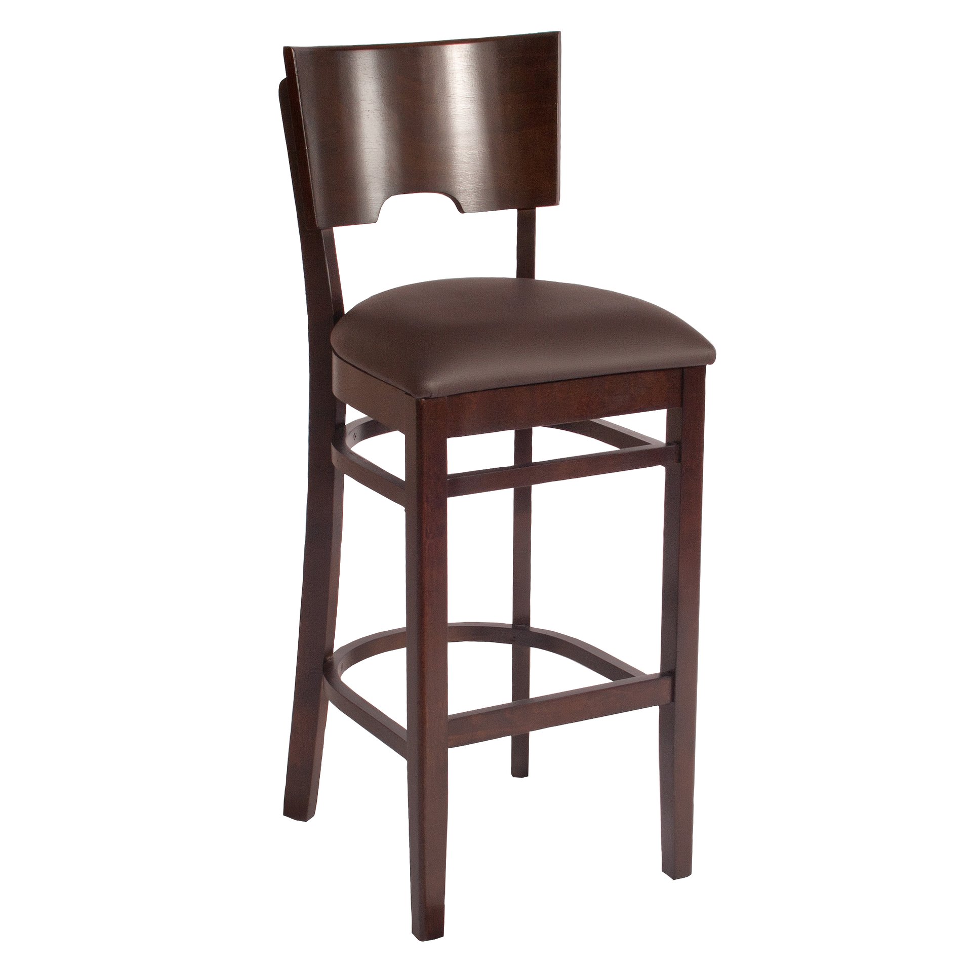 Barhocker Max, Polster braun, Nussbaum dunkel, Polsterbarhocker, Holzbarhocker