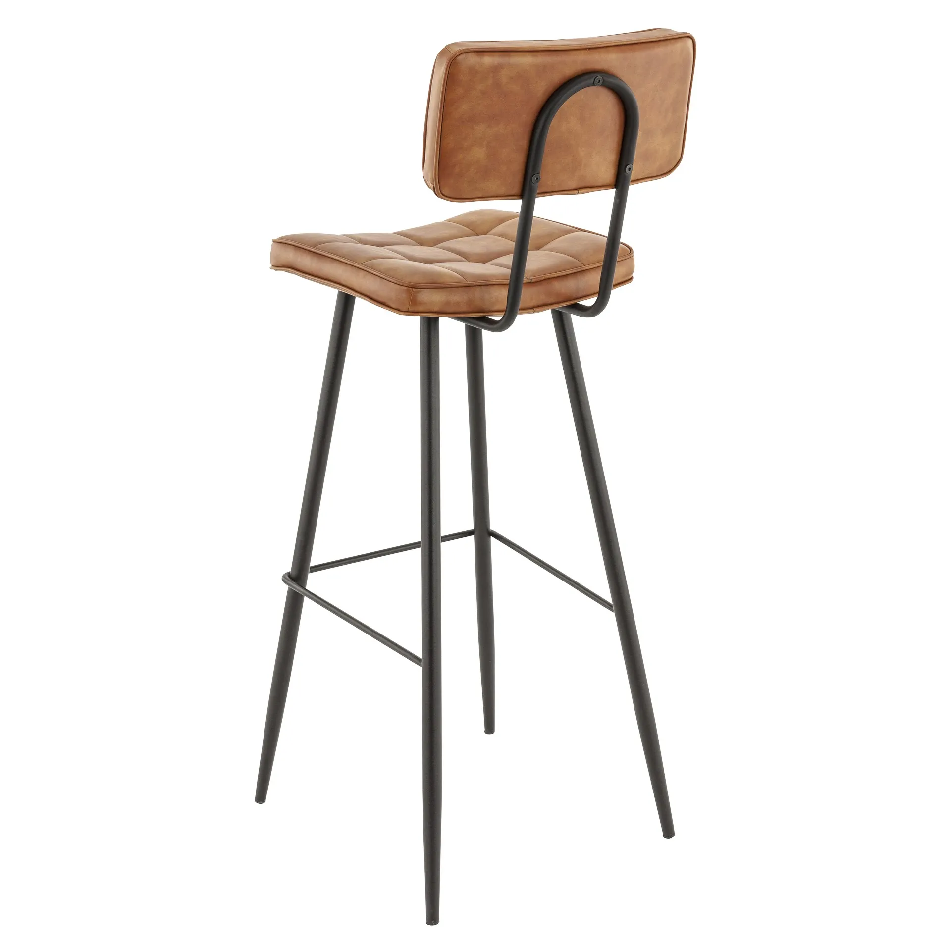 Hocker Karola, Polster Cognac, Gestell Schwarz, Polsterbarhocker, Factory Industrie Design