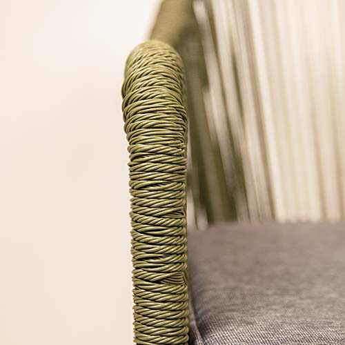 Marlis-Olive-Detail Sessel Marlis, Geflecht olive, Kunststoff Seilgeflecht, Terrassensessel, Outdoorsessel- Detail