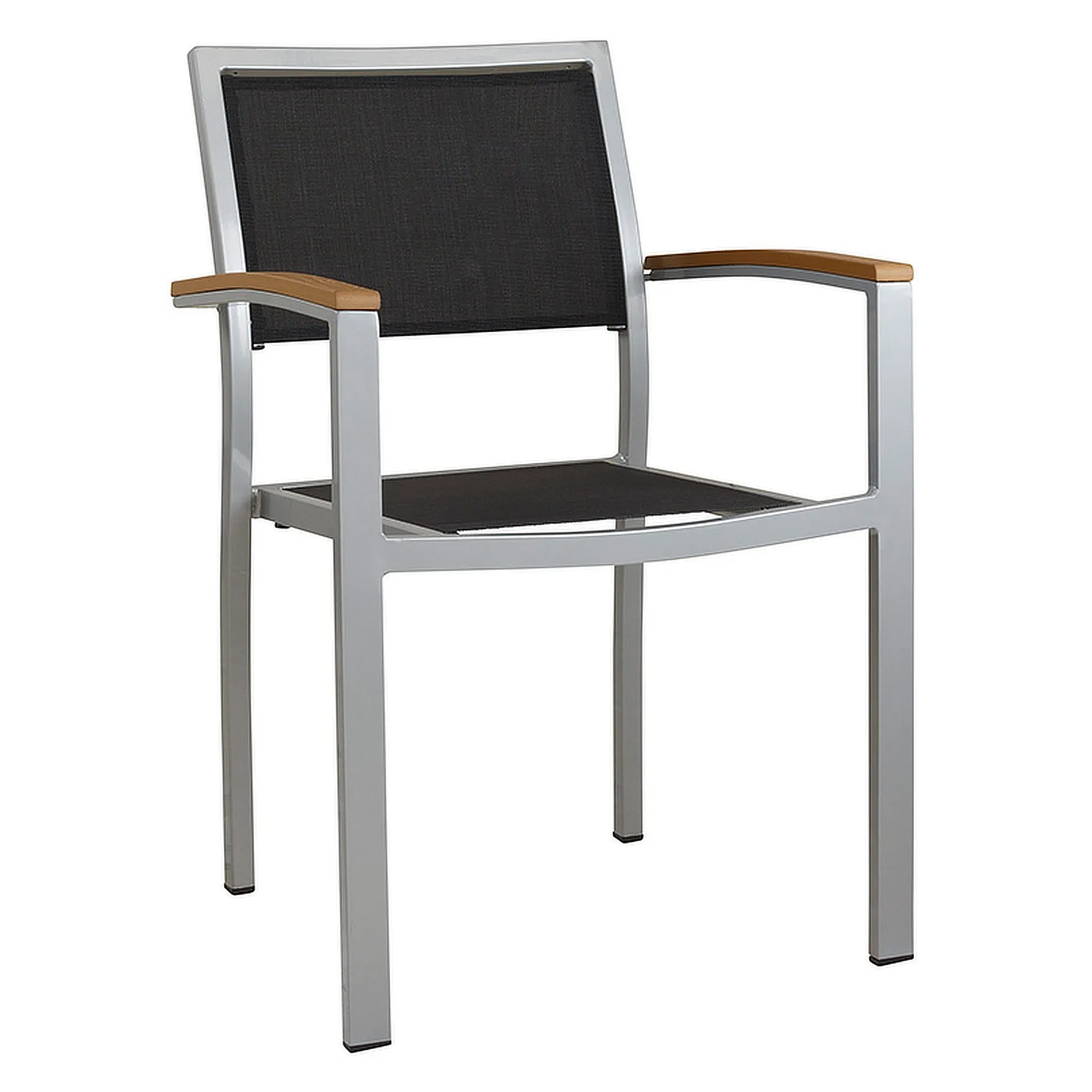Stuhl Katy, Gewebe schwarz, Textilen, Gestell Silber, Terrassenstuhl, Outdoorstuhl