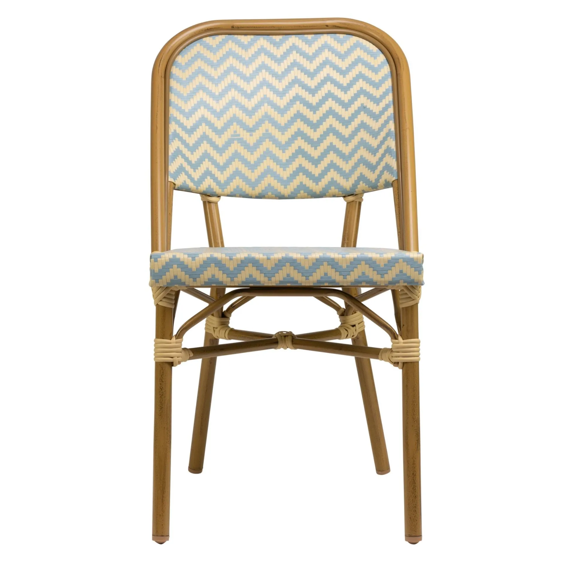 Stuhl Lola, Gewebe blau-beige, Polyrattan, Terrassenstuhl, Outdoorstuhl 