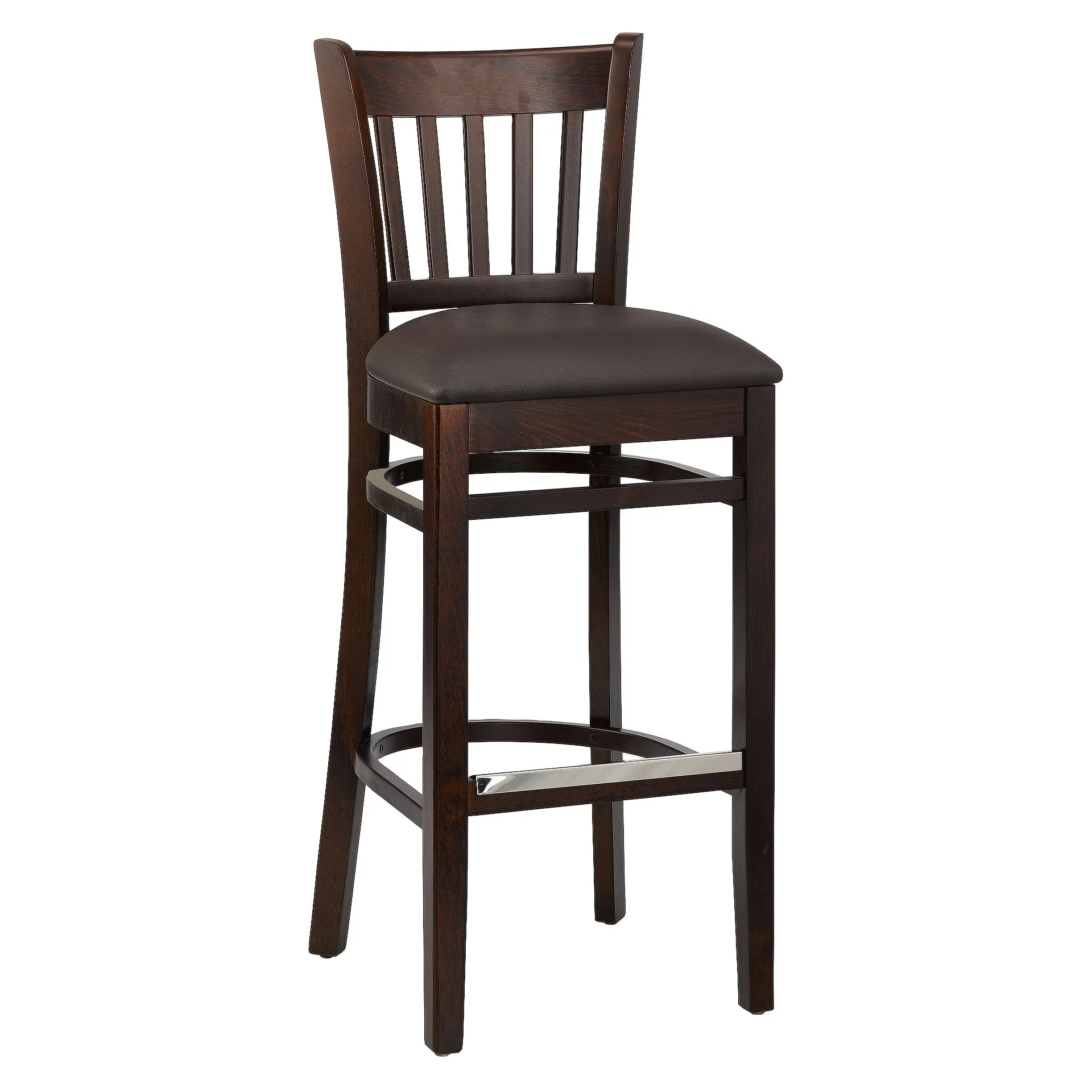 Hocker Elton, Polster braun, Nussbaum dunkel, Polsterbarhocker, Holzbarhocker