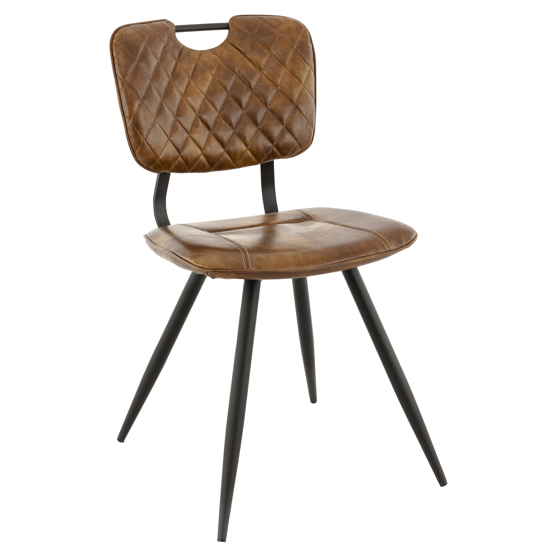 Stuhl Theres, Polster Cognac Vintage, Gestell Schwarz, Polsterstuhl, Factory Industrie Design