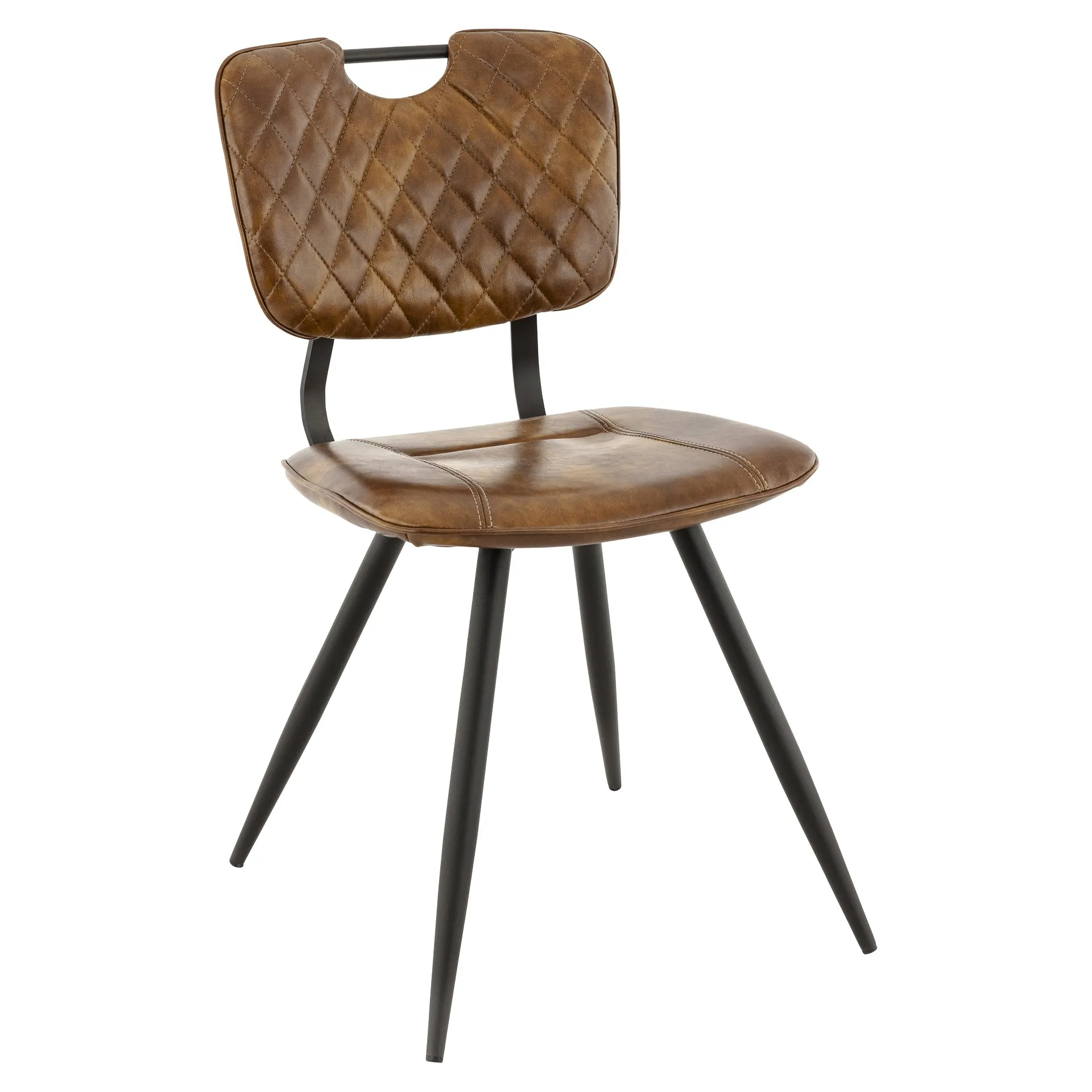 Stuhl Theres, Polster Cognac Vintage, Gestell Schwarz, Polsterstuhl, Factory Industrie Design