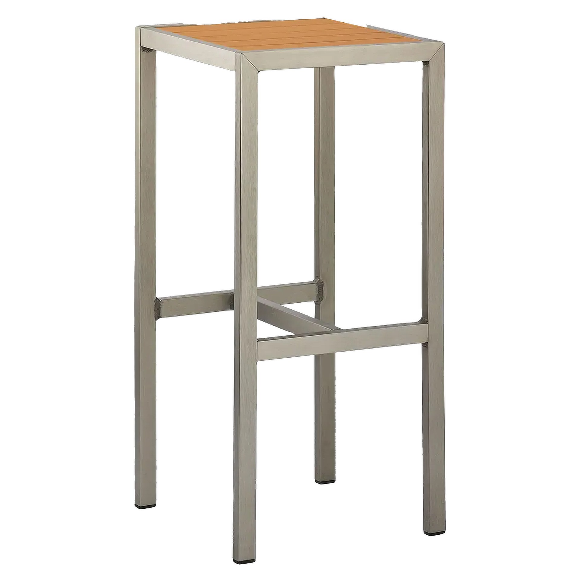 Hocker Gregor, Polywood teak, Edelstahloptik, Terrassenbarhocker, Outdoorbarhocker