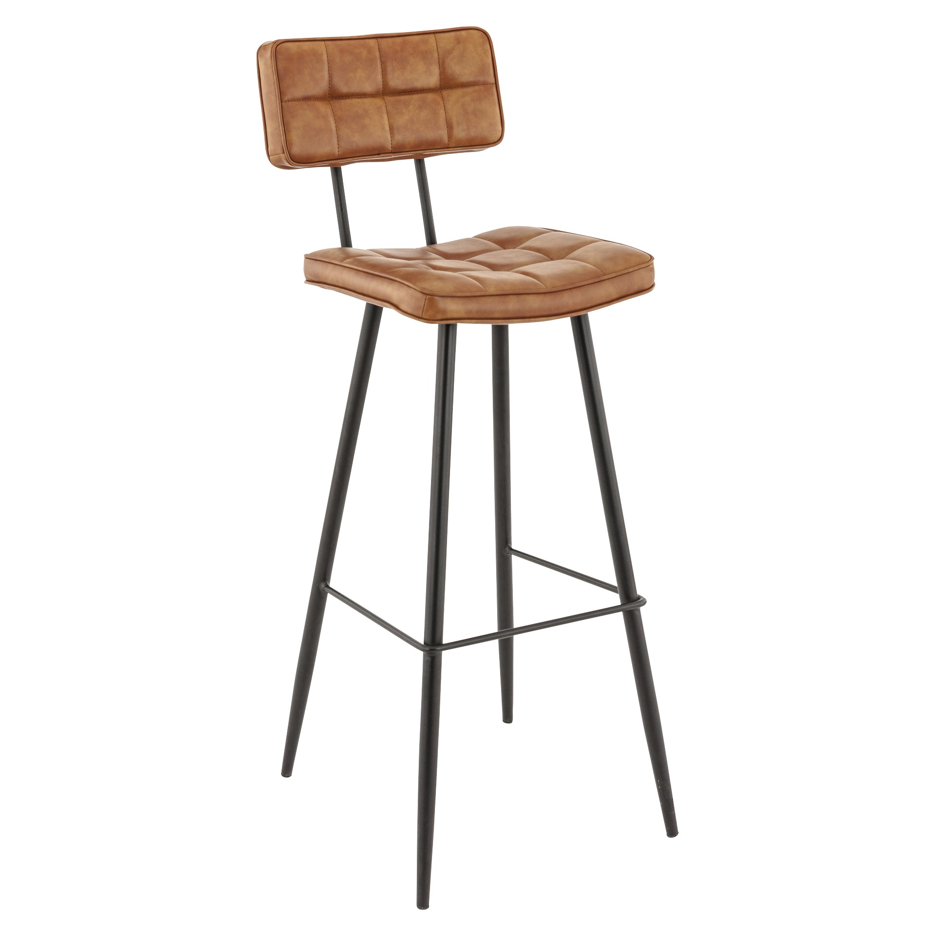 Hocker Karola, Polster Cognac, Gestell Schwarz, Polsterbarhocker, Factory Industrie Design