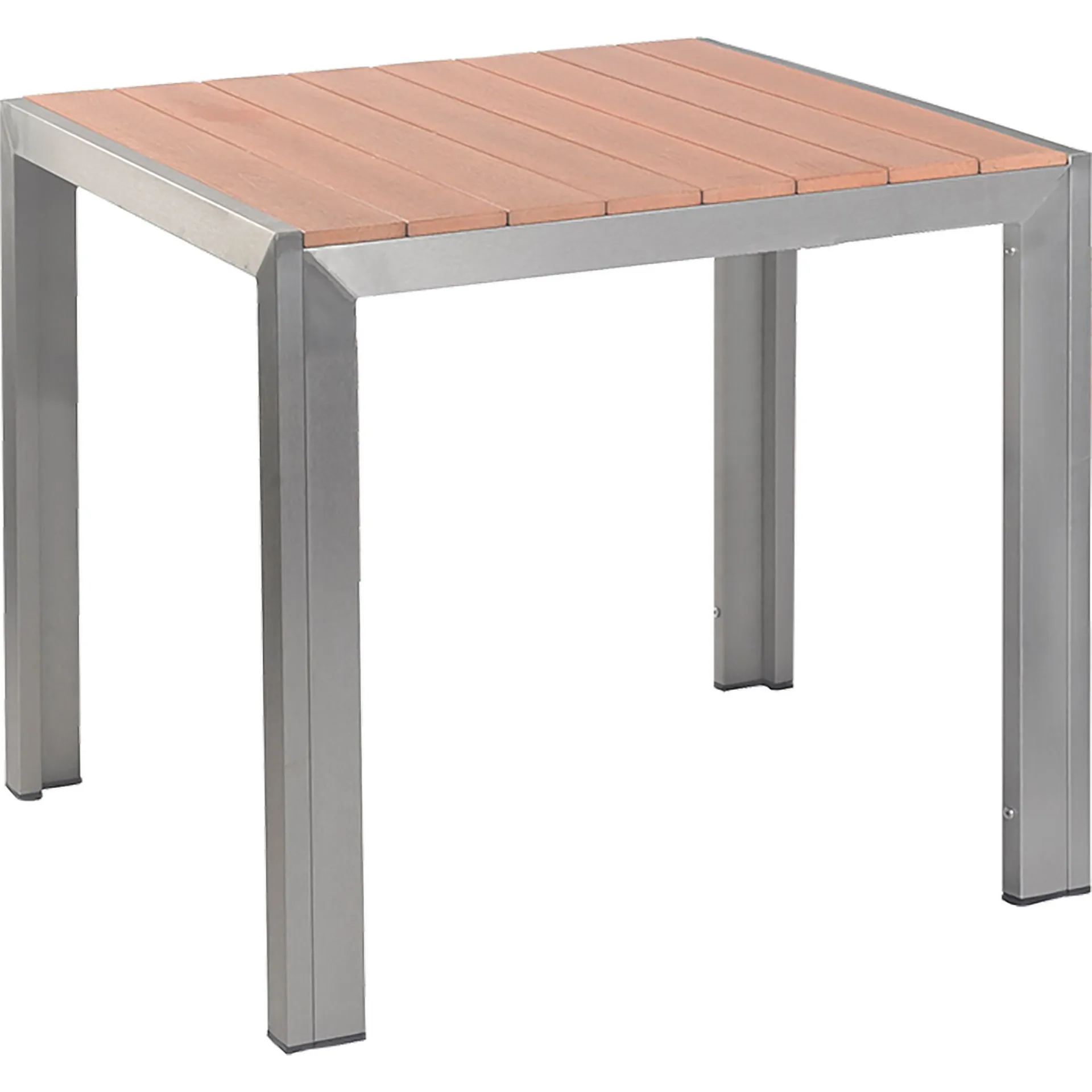 Tisch Gregor 80x80, Polywood teak, Edelstahloptik, Terrassentisch, Outdoortisch