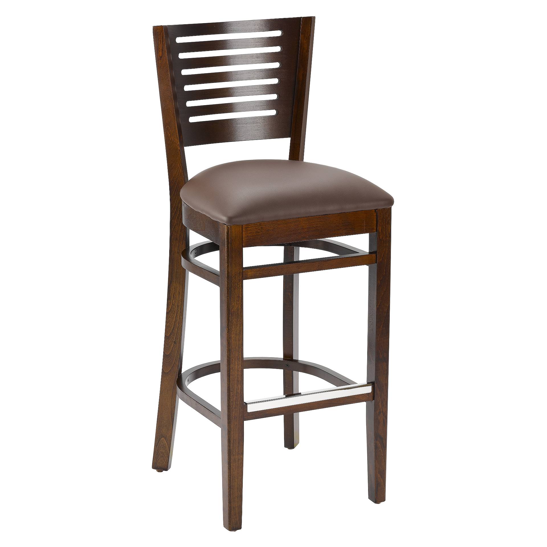 Hocker Victor, Polster braun, Nussbaum dunkel, Polsterbarhocker, Holzbarhocker