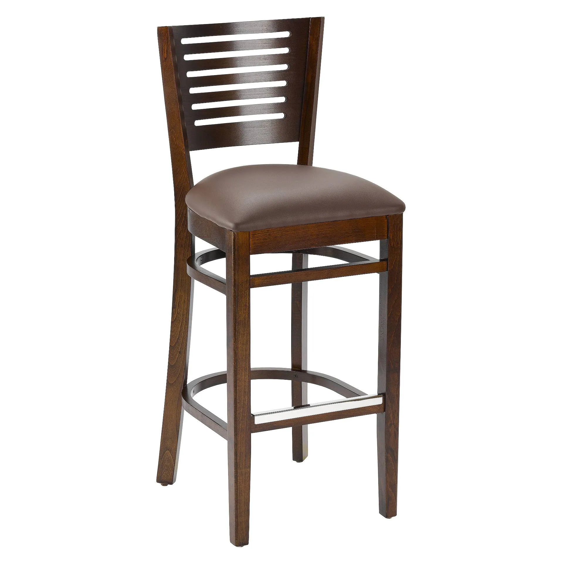 Hocker Victor, Polster braun, Nussbaum dunkel, Polsterbarhocker, Holzbarhocker