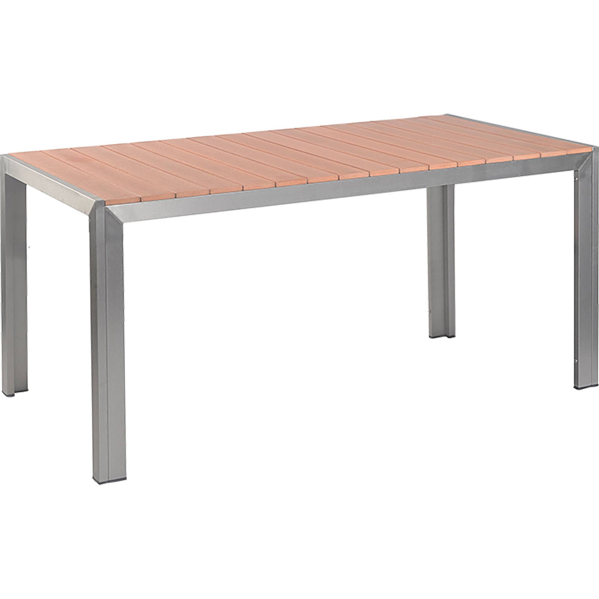 Terrassentisch Gregor 160x80, Polywood teak, Edelstahloptik, Gartentisch, Outdoortisch