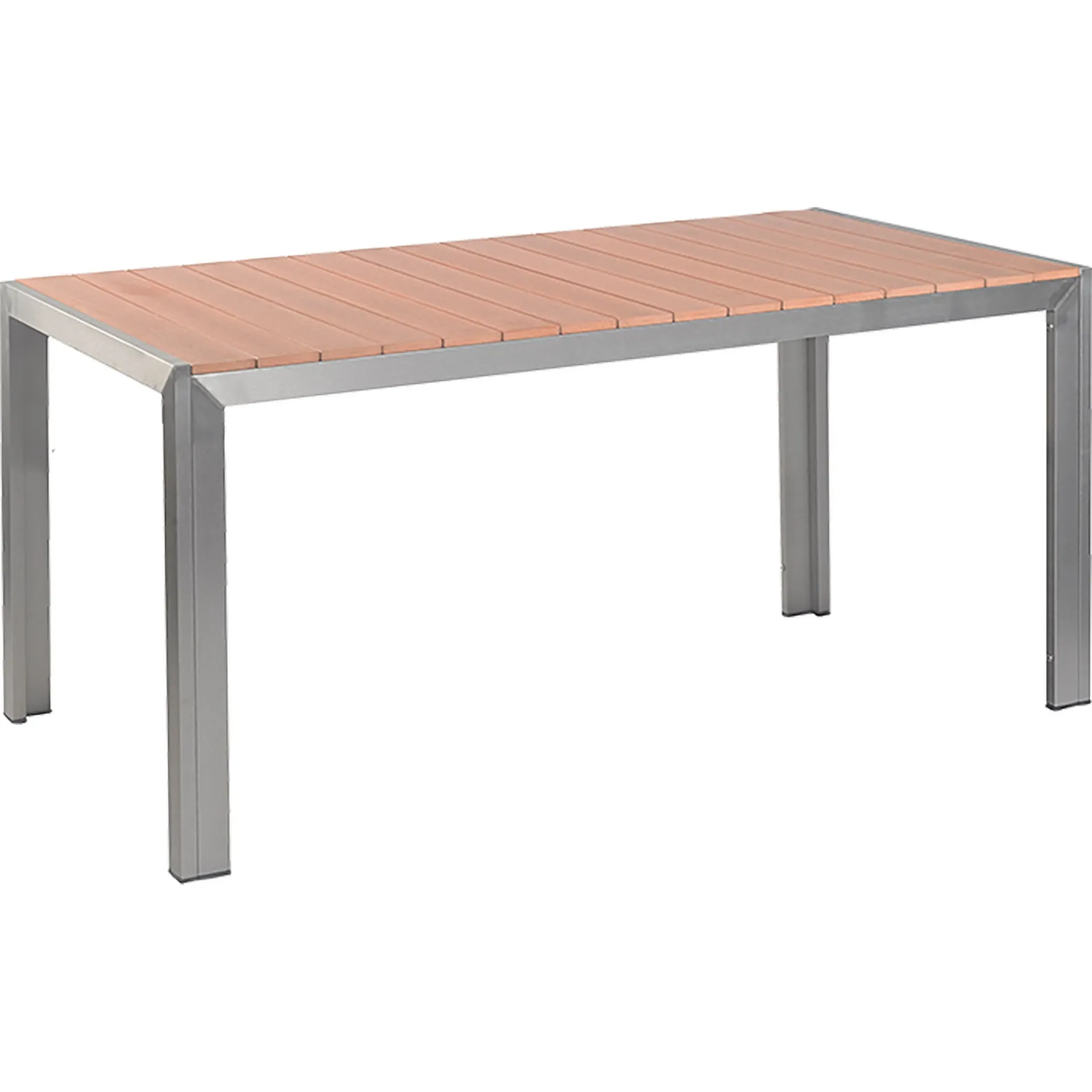 Tisch Gregor 160x80, Polywood teak, Edelstahloptik, Terrassentisch, Outdoortisch