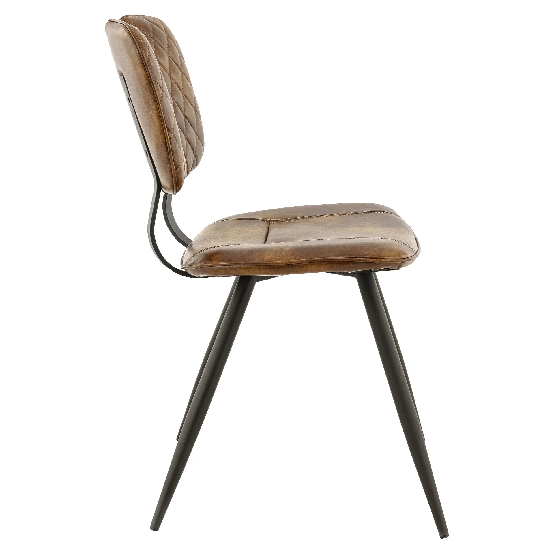 Stuhl Theres, Polster Cognac Vintage, Gestell Schwarz, Polsterstuhl, Factory Industrie Design