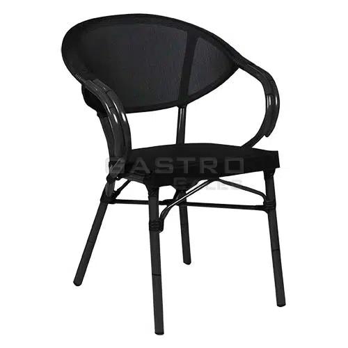 Stuhl Nancy, Geflecht schwarz, Textilen, Gestell schwarz Bambusoptik, Terrassenstuhl, Outdoorstuhl