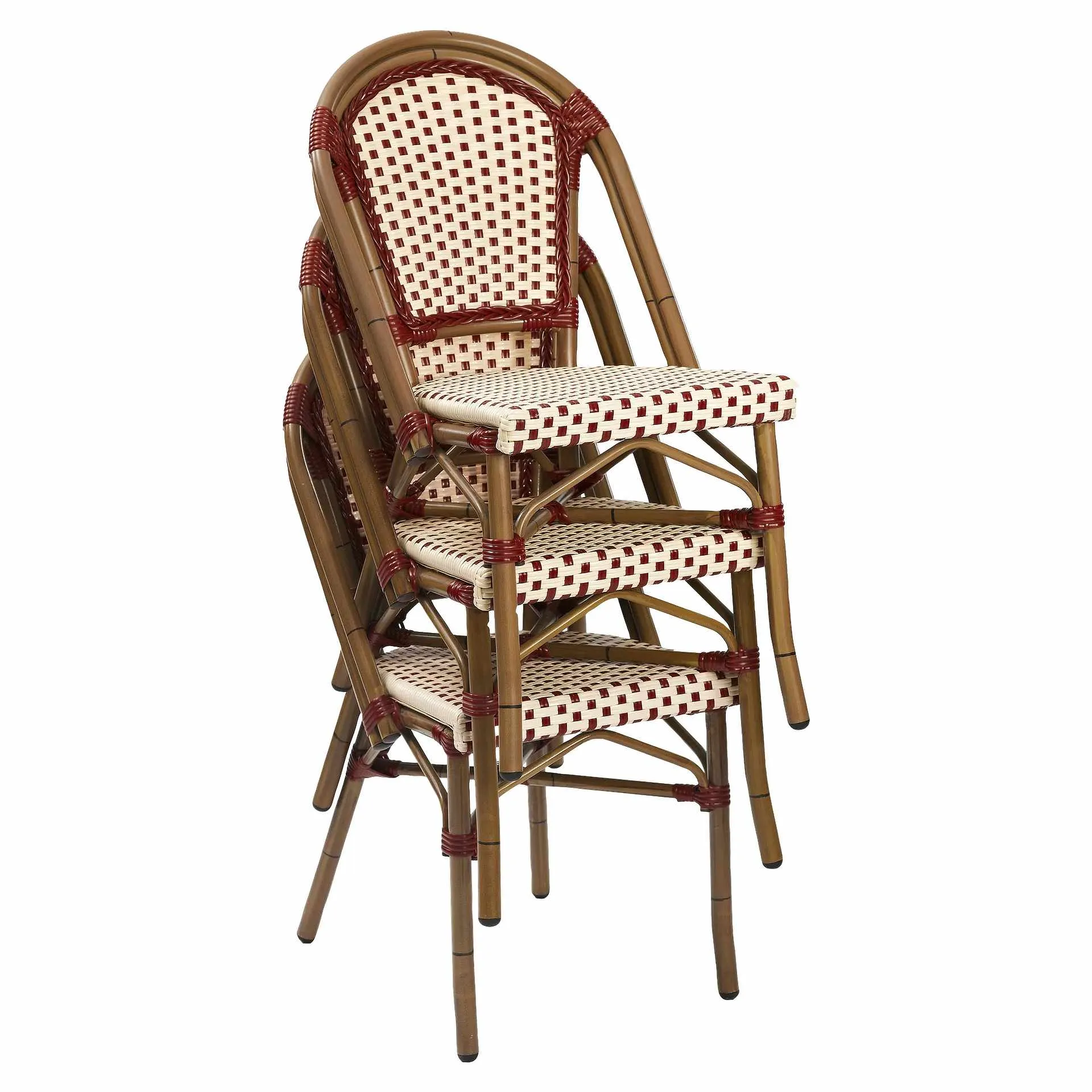 Stuhl Ulrike, Gewebe rot-beige, Polyrattan, Terrassenstuhl, Outdoorstuhl 