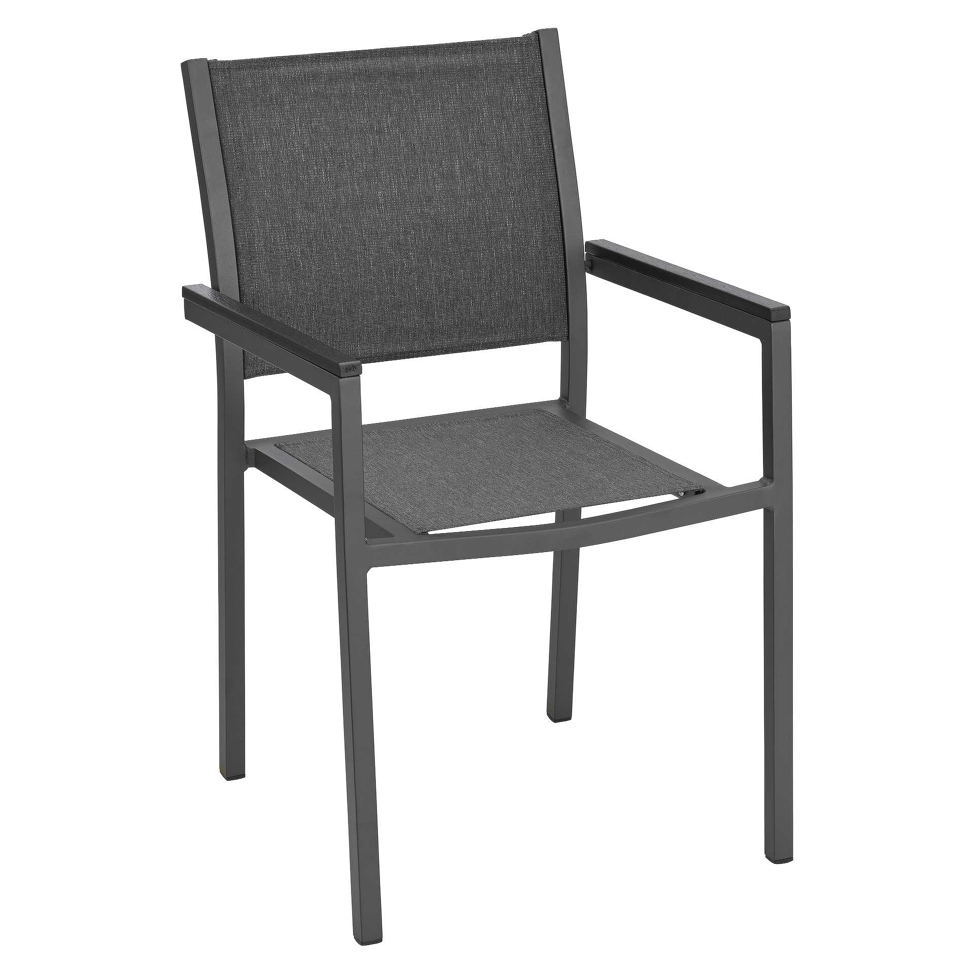 Stuhl Iris, Gewebe anthrazit, Textilen, Gestell schwarz, Terrassenstuhl, Outdoorstuhl