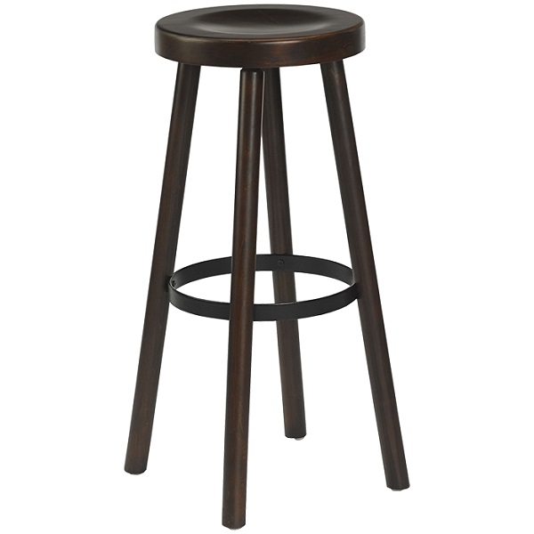 Diana-Holz Hocker Diana, Holzsitz, Nussbaum dunkel, Holzbarhocker, Gastronomie Barhocker