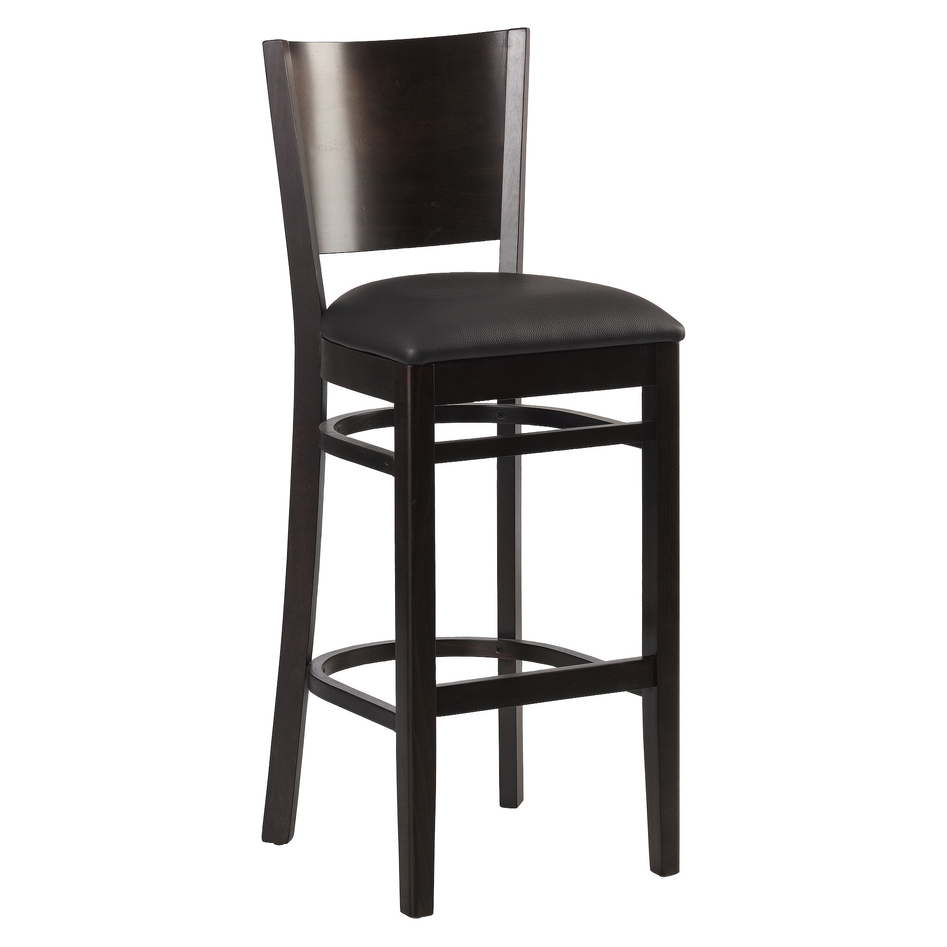 Hocker Eugen, Polster schwarz, Nussbaum dunkel, Polsterbarhocker, Holzbarhocker