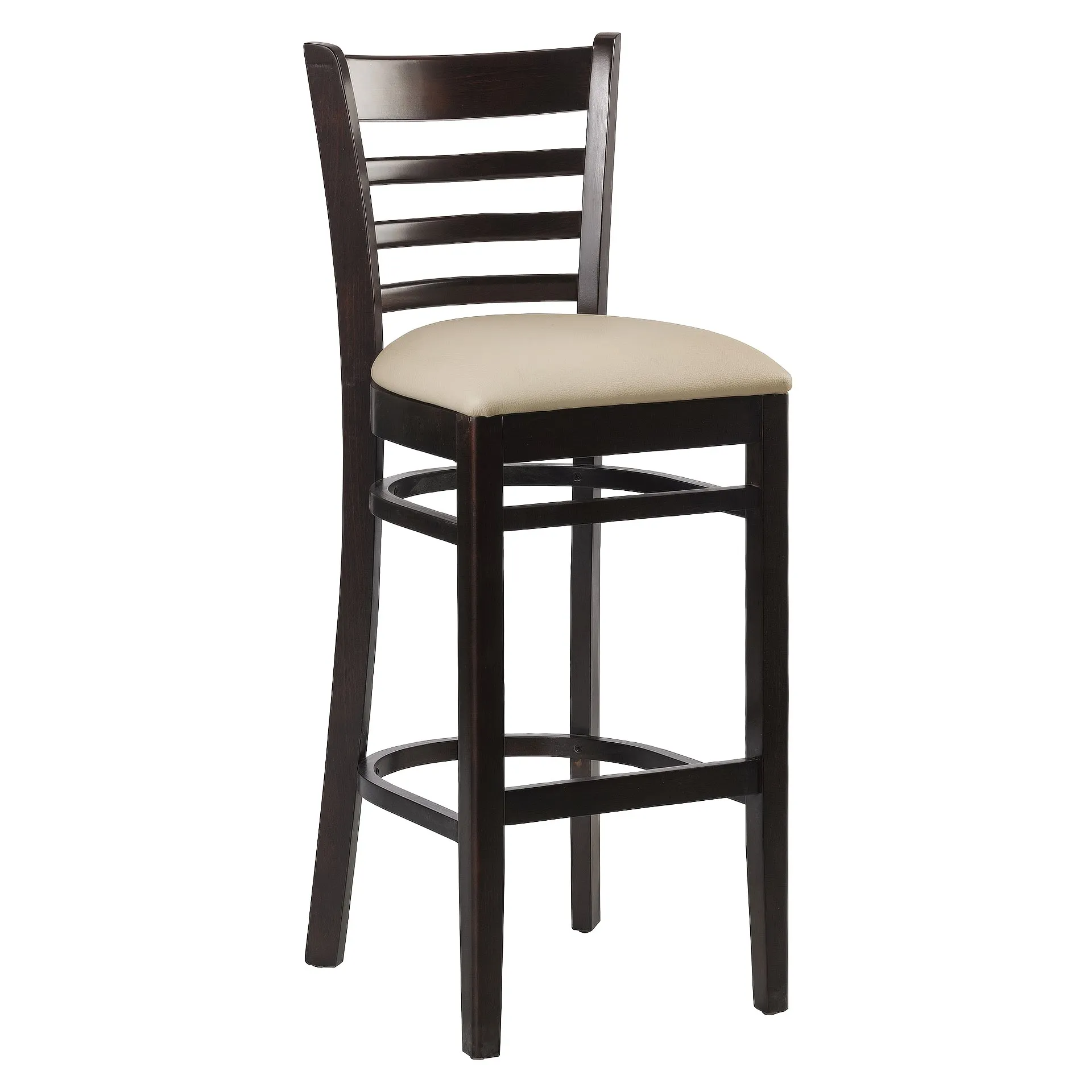 Hocker Bruno, Polster beige, Nussbaum dunkel, Polsterbarhocker, Holzbarhocker
