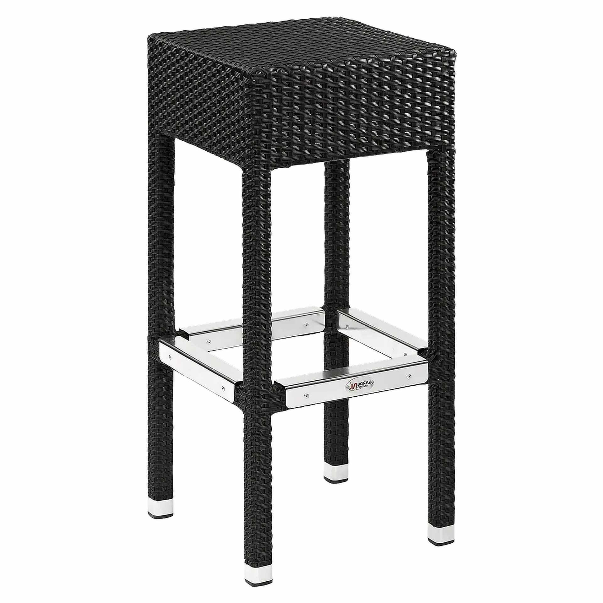 Hocker Ulf, Geflecht schwarz, Polyrattan, Terrassenbarhocker, Outdoorbarhocker
