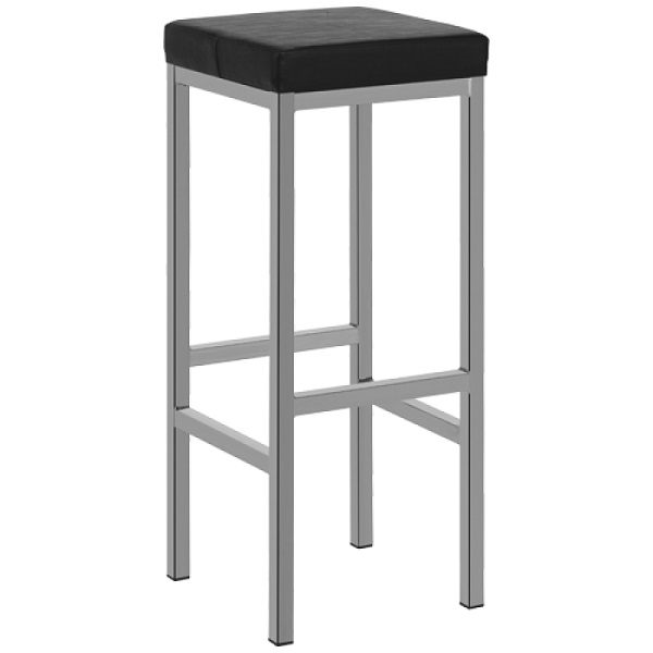 Fabio-Schwarz Hocker Fabio, Polster Schwarz, Gestell Edelstahl, Metallbarhocker, Barhocker