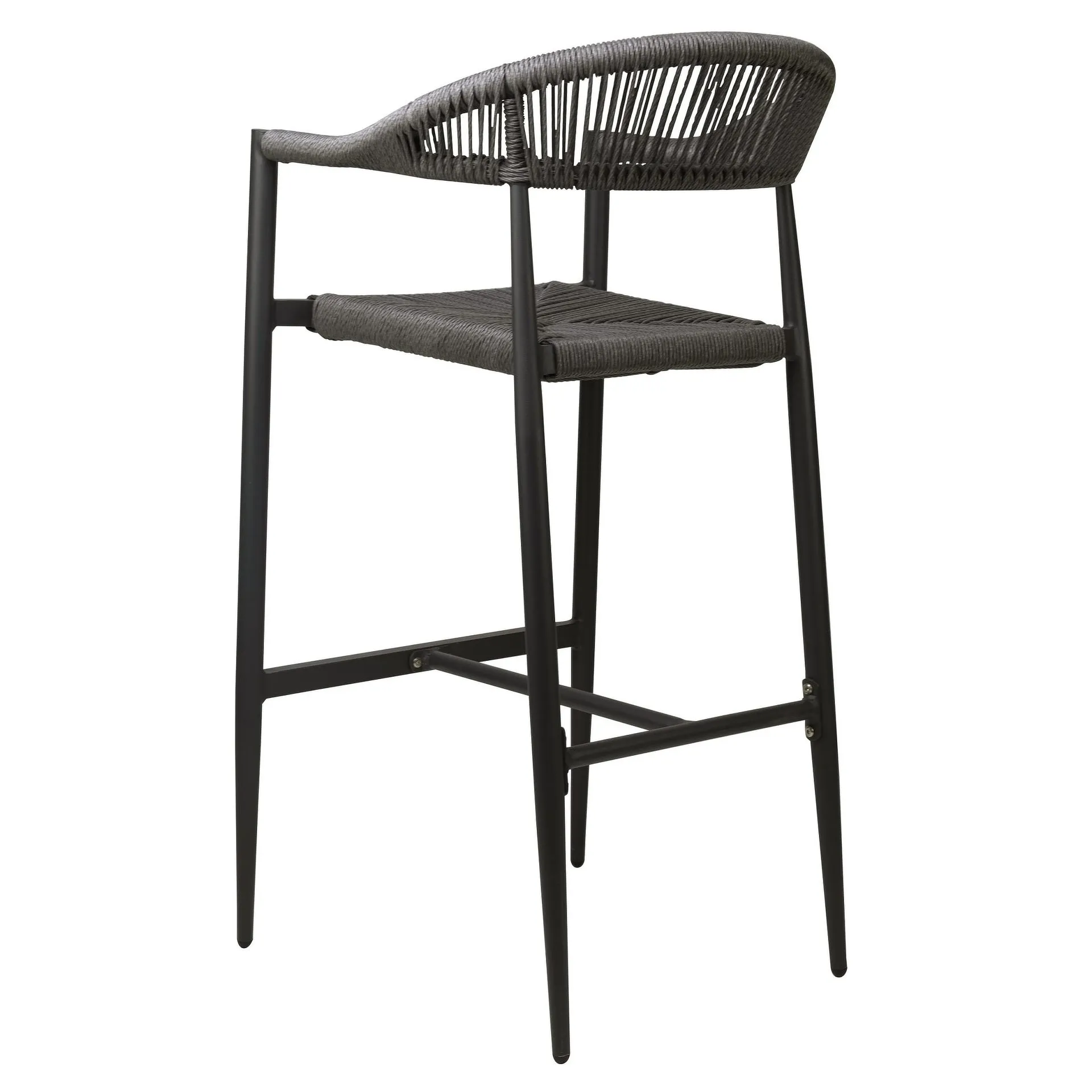 Hocker Nessa, Geflecht grey, Seilgeflecht in Binsenoptik, Terrassenbarhocker, Outdoorbarhocker