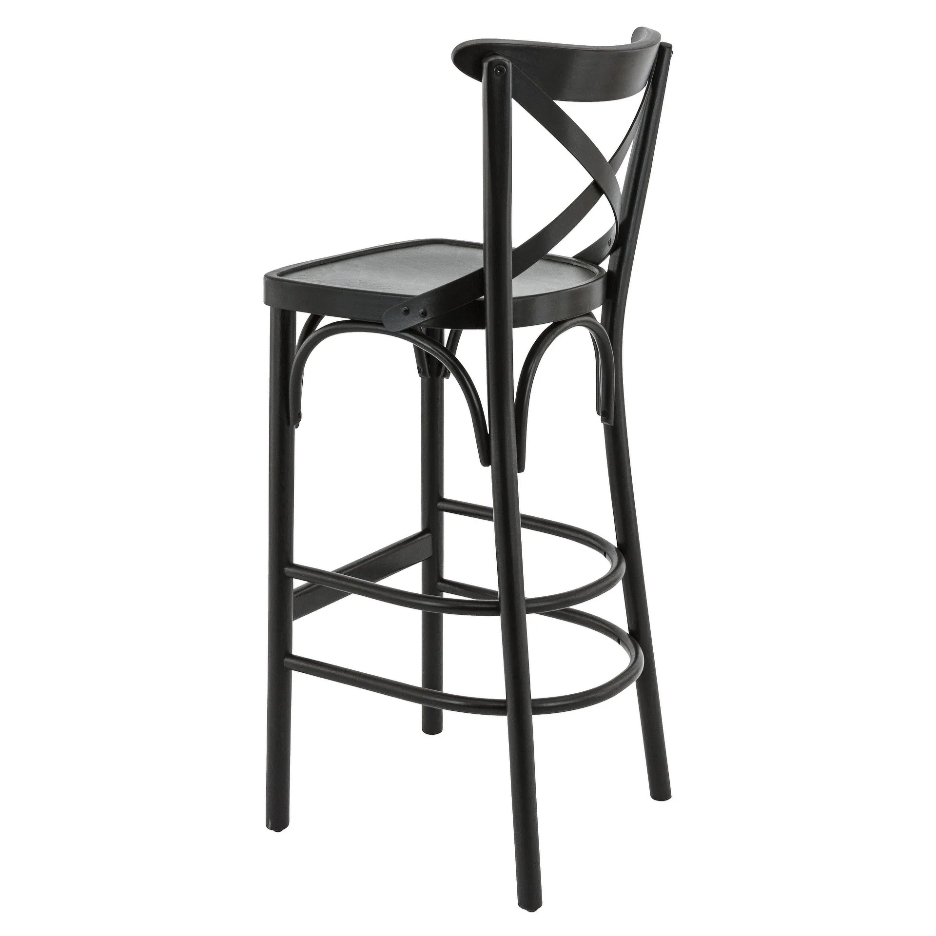Hocker Poldy, Holzsitz, schwarz, Holzbarhocker, Bugholzbarhocker