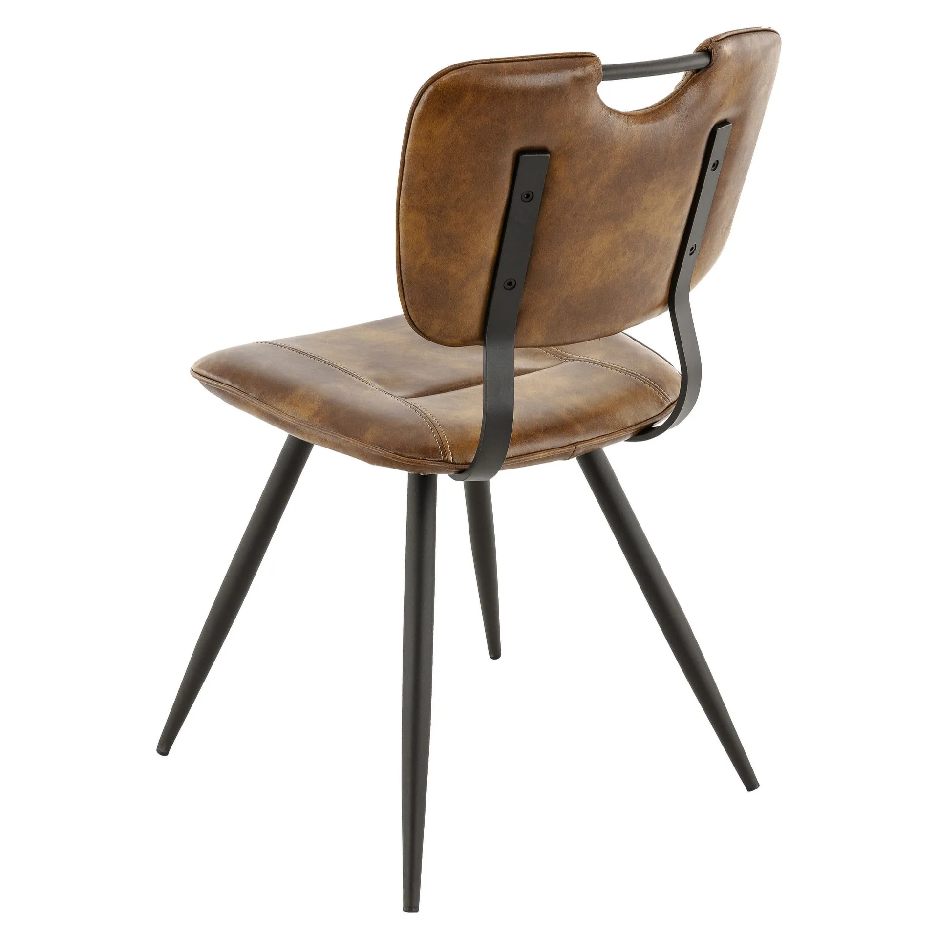 Stuhl Theres, Polster Cognac Vintage, Gestell Schwarz, Polsterstuhl, Factory Industrie Design