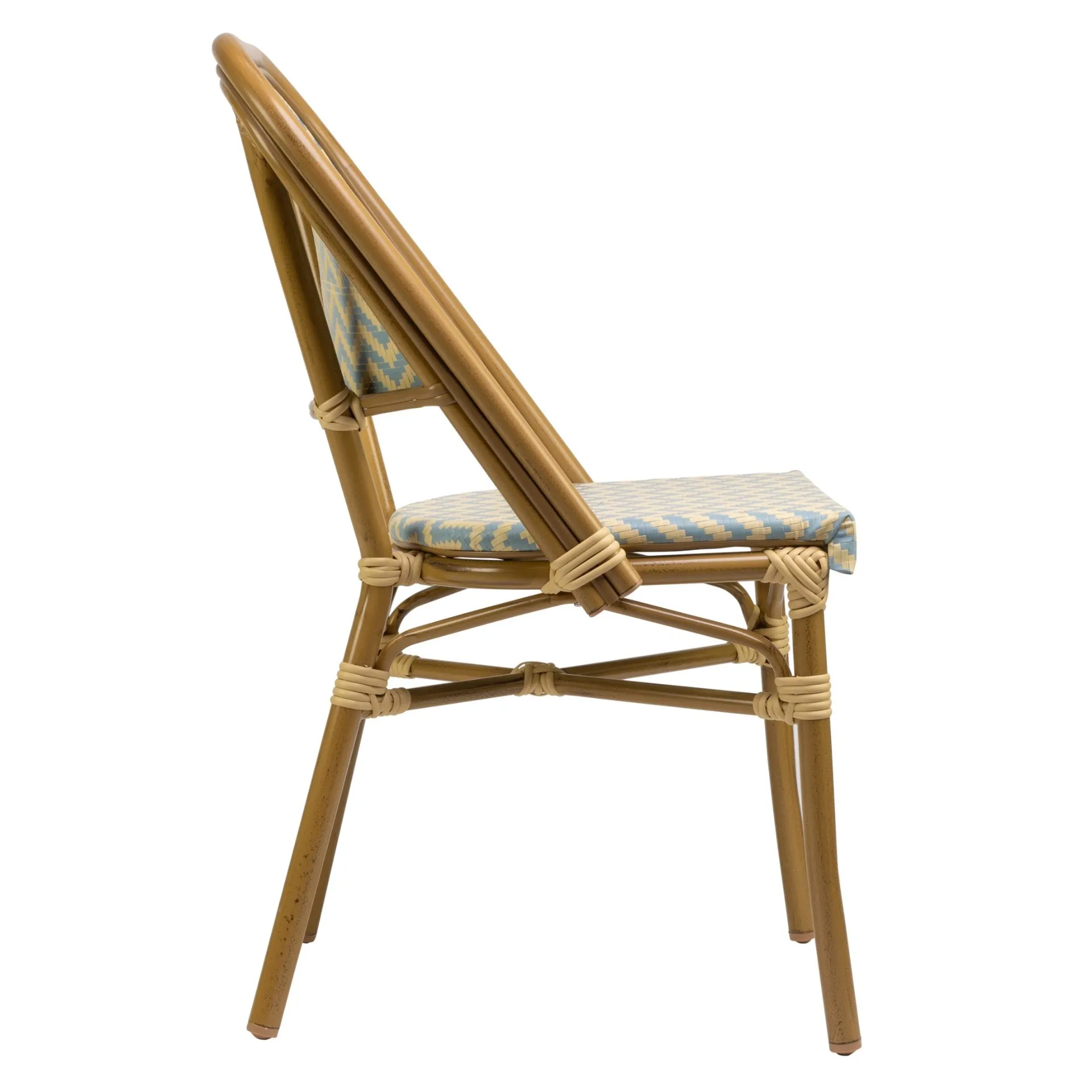 Stuhl Lola, Gewebe blau-beige, Polyrattan, Terrassenstuhl, Outdoorstuhl 