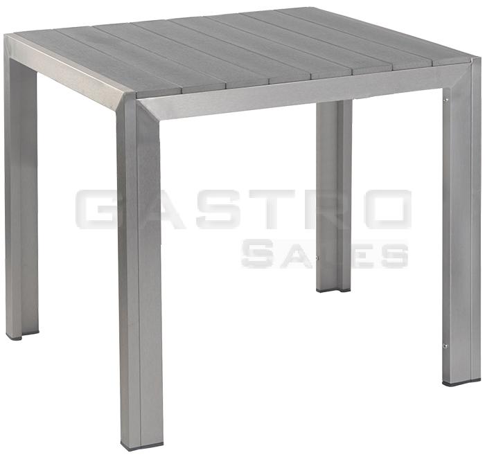 Terrassentisch Gregor 80x80, Polywood grau, Edelstahloptik, Terrassentisch, Outdoortisch