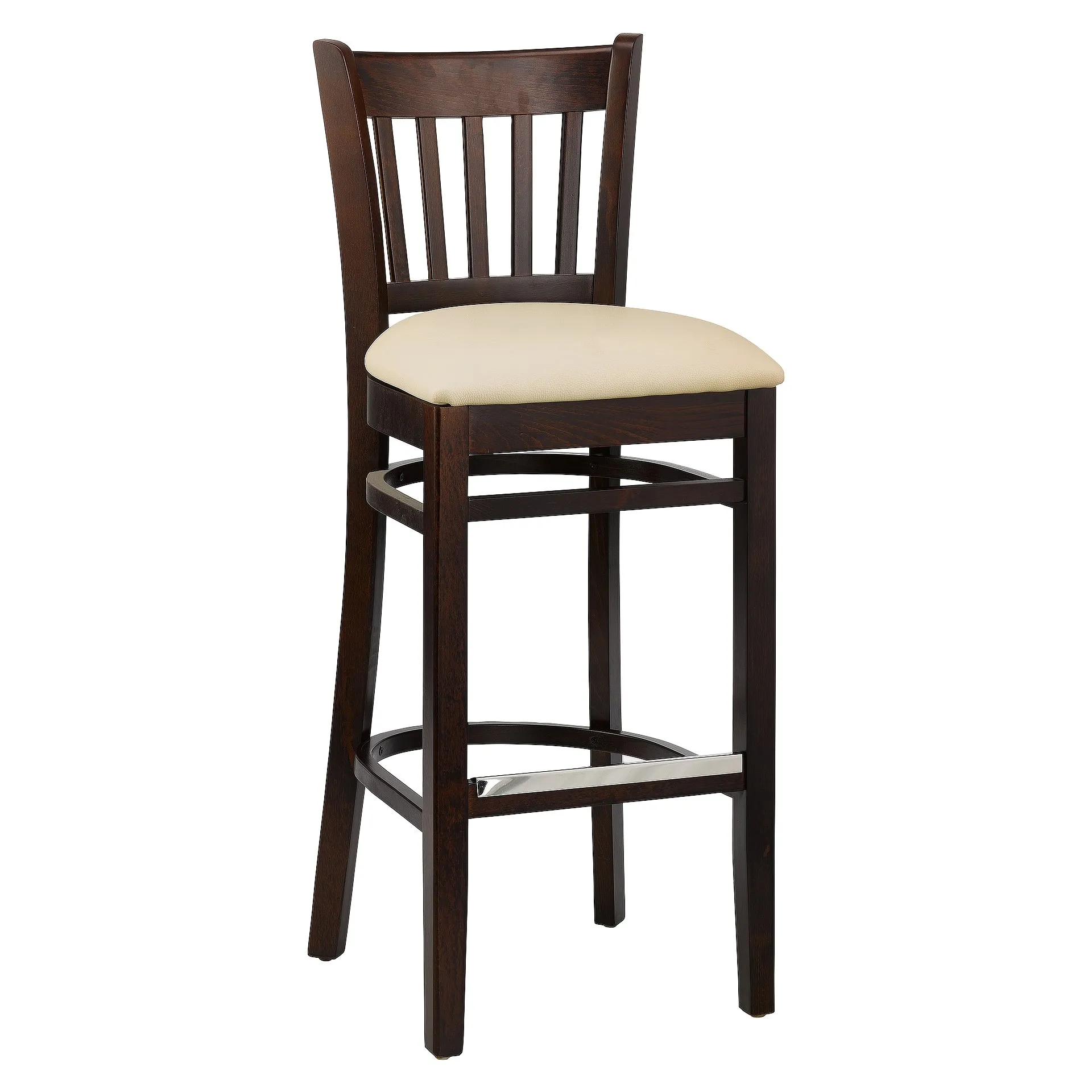 Hocker Elton, Polster beige, Nussbaum dunkel, Polsterbarhocker, Holzbarhocker