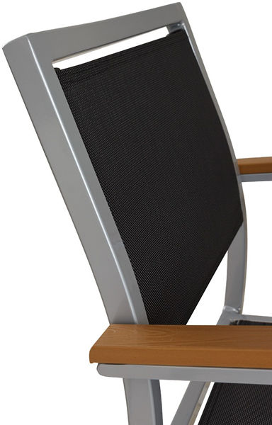 Katy-Silber-Schwarz-Detail Terrassenstuhl Katy, Textilengewebe schwarz, Gestell Silber, Terrassenstuhl, Outdoorstuhl - Detail