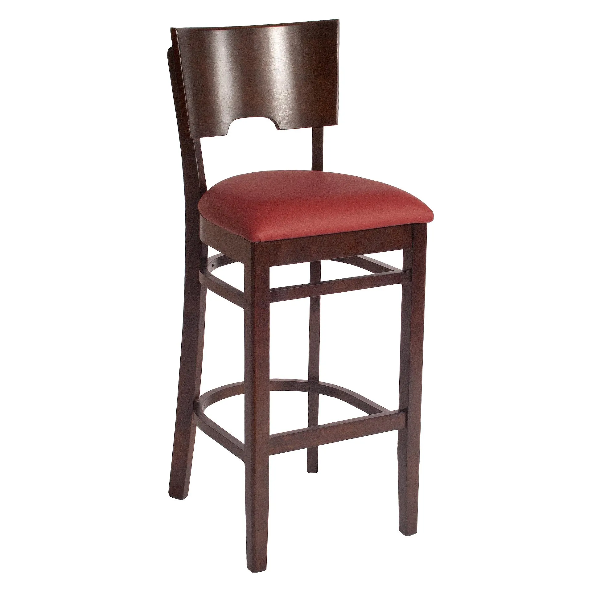 Barhocker Max, Polster bordeaux, Nussbaum dunkel, Polsterbarhocker, Holzbarhocker