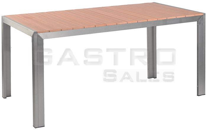 Terrassentisch Gregor 120x80, Polywood teak, Edelstahloptik, Terrassentisch, Outdoortisch