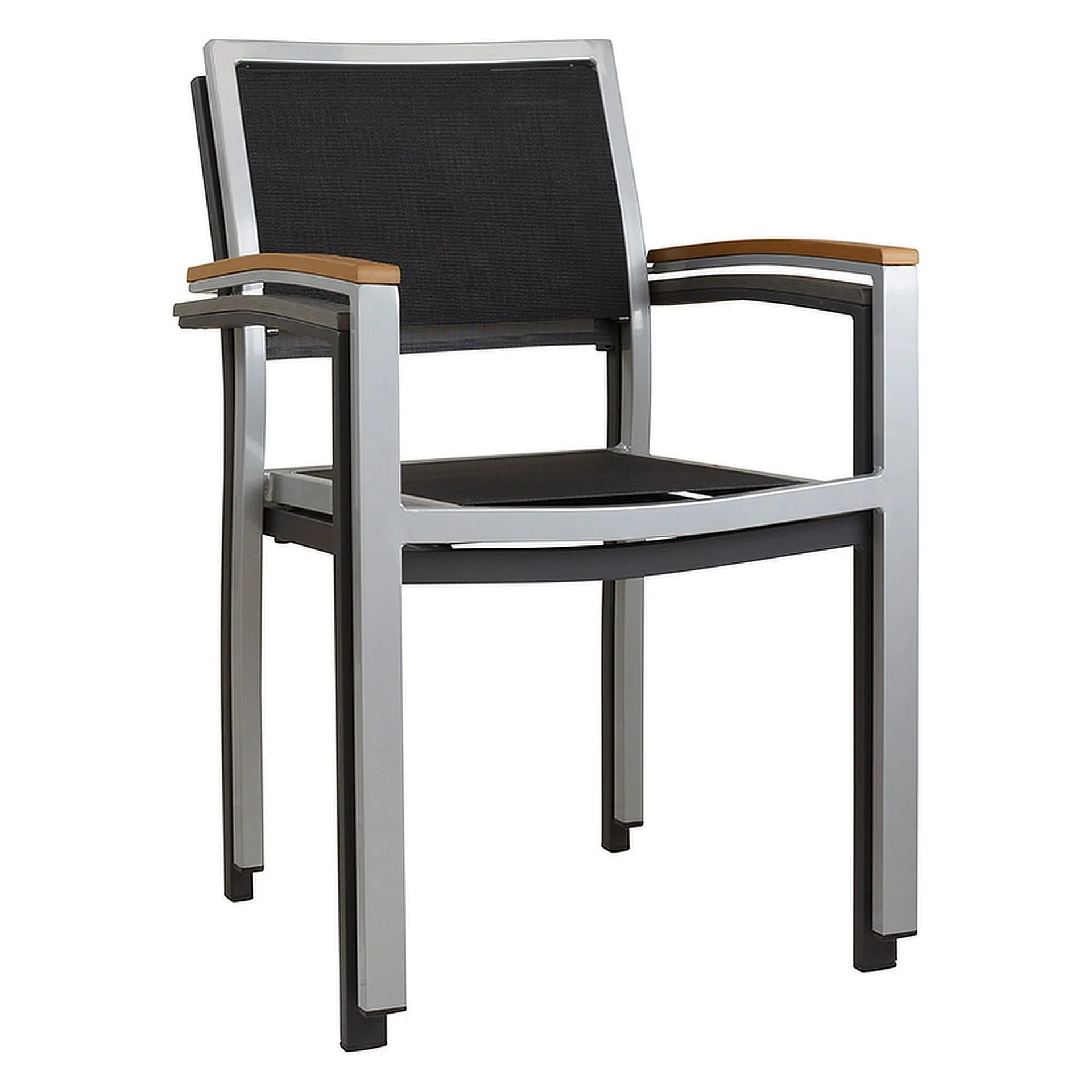 Stuhl Katy, Gewebe schwarz, Textilen, Gestell Silber, Terrassenstuhl, Outdoorstuhl