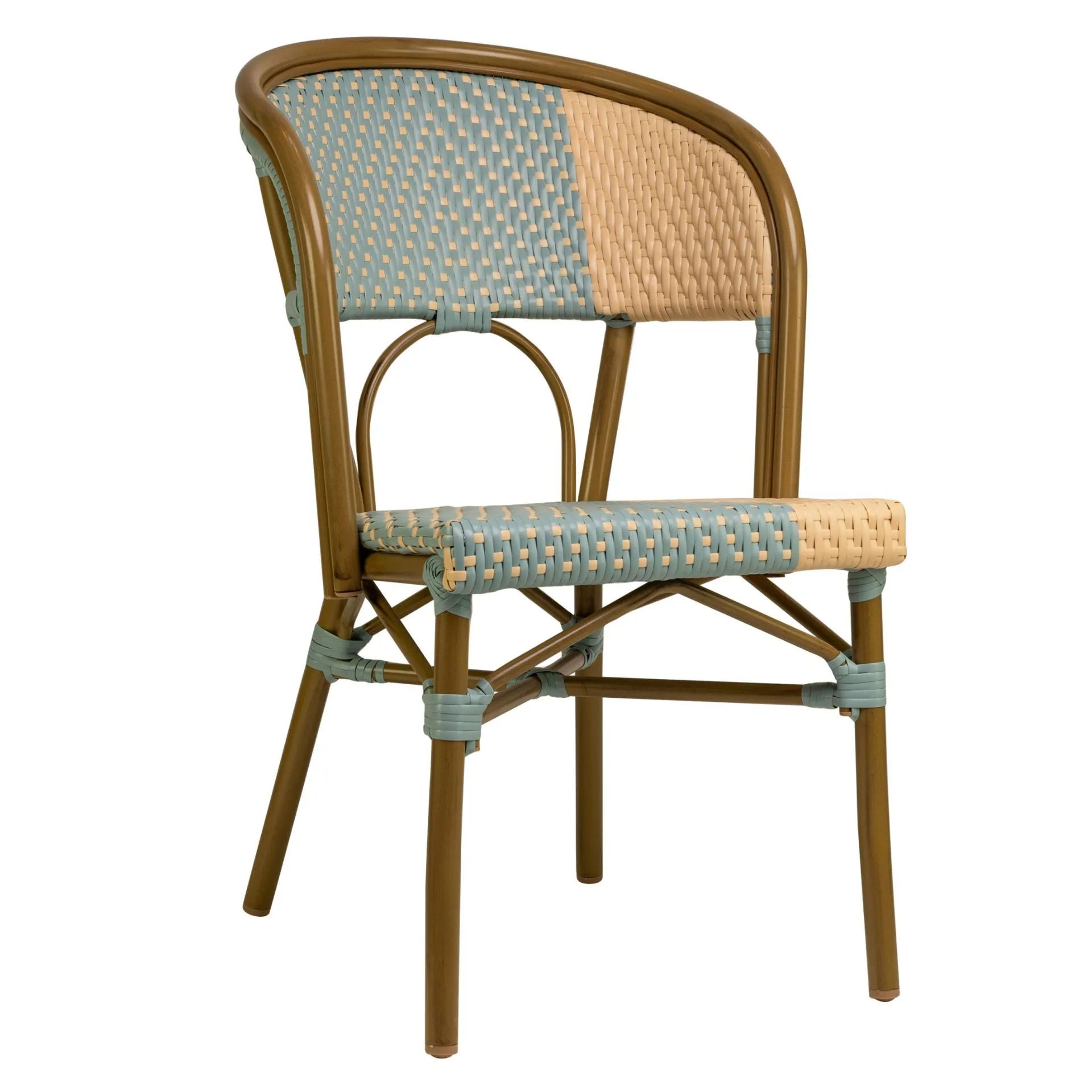 Stuhl Nizza, Gewebe blue-beige, Polyrattan, Terrassenstuhl, Outdoorstuhl