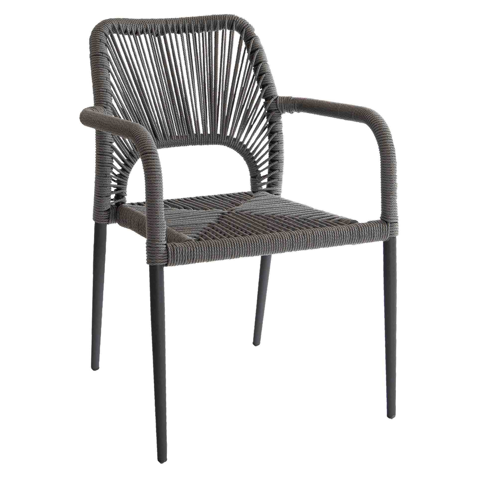 Stuhl Adam, Geflecht anthrazit, Seilgeflecht in Binsenoptik, Terrassenstuhl, Outdoorstuhl