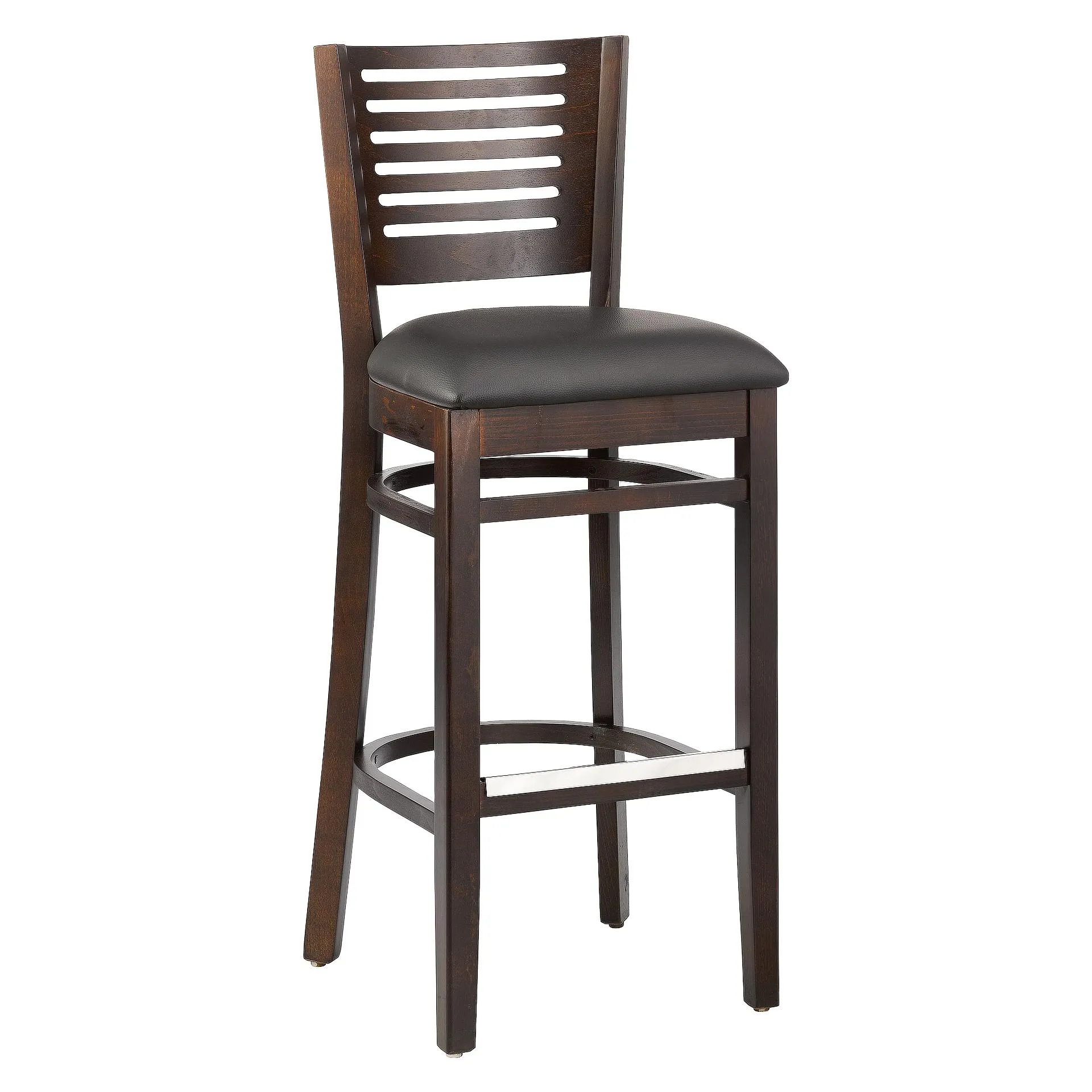 Hocker Victor, Polster schwarz, Nussbaum dunkel, Polsterbarhocker, Holzbarhocker