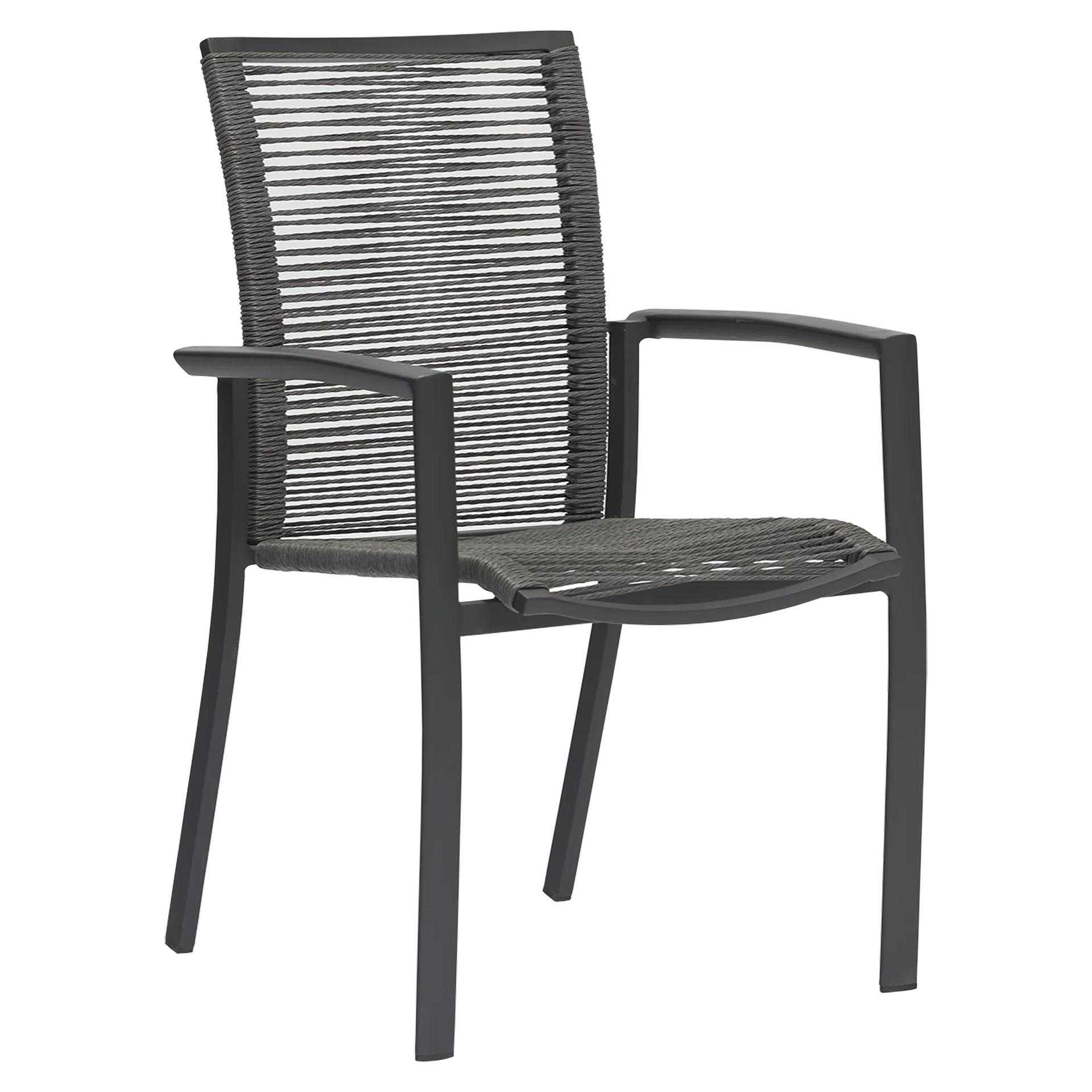 Stuhl Bastian, Geflecht anthrazit, Seilgeflecht, Terrassenstuhl, Outdoorstuhl