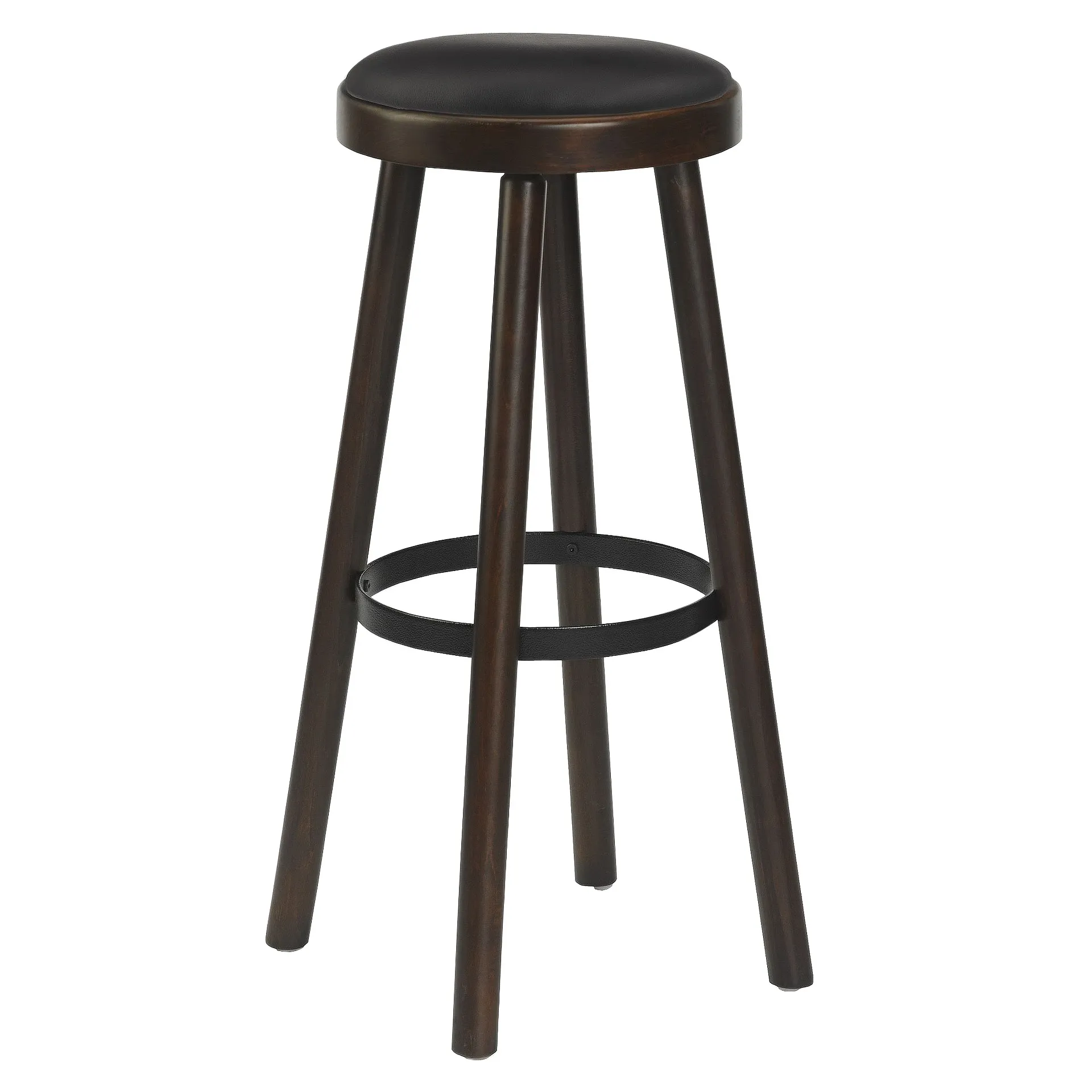 Hocker Diana, Polster Schwarz, Nussbaum dunkel, Holzbarhocker, Gastronomiebarhocker 