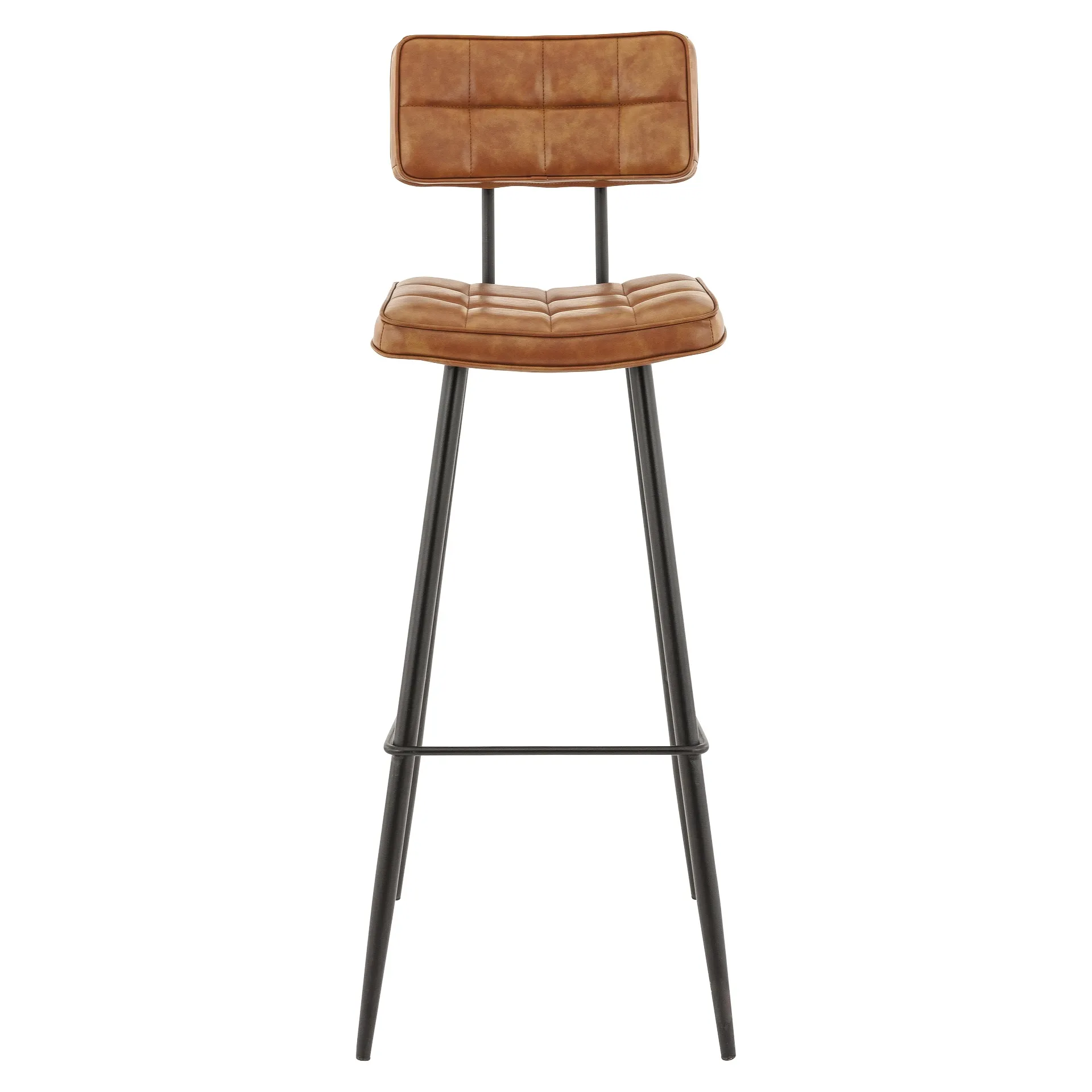 Hocker Karola, Polster Cognac, Gestell Schwarz, Polsterbarhocker, Factory Industrie Design