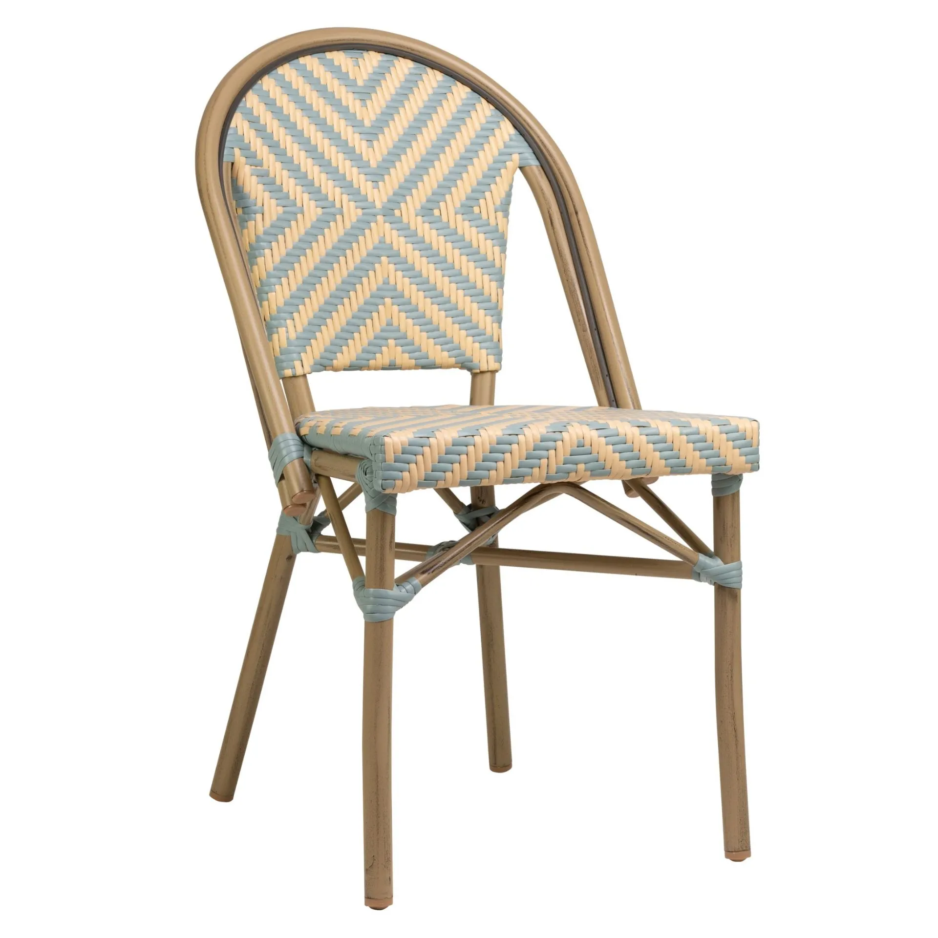 Stuhl Paris, Gewebe blue-beige, Polyrattan, Terrassenstuhl, Outdoorstuhl