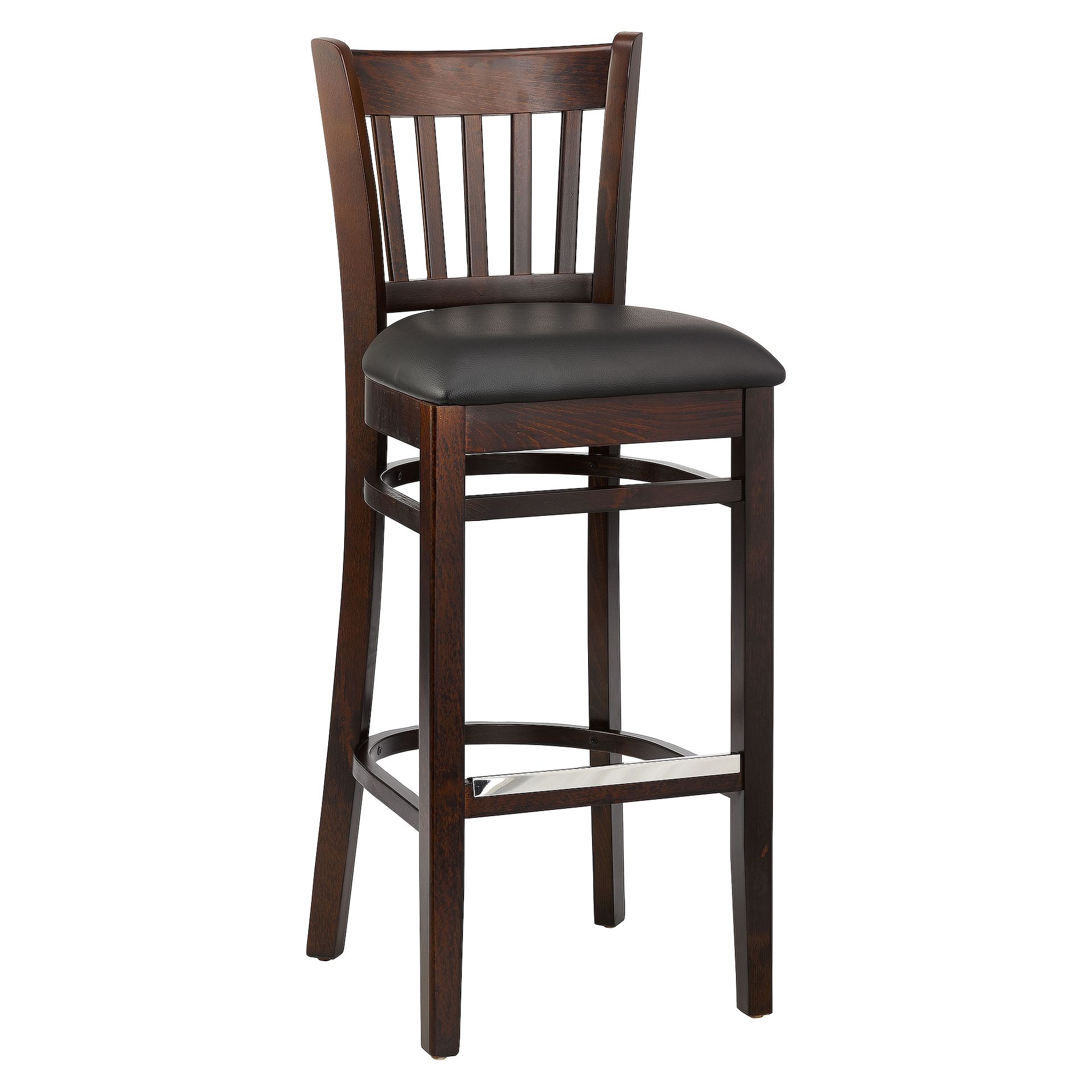 Hocker Elton, Polster schwarz, Nussbaum dunkel, Polsterbarhocker, Holzbarhocker