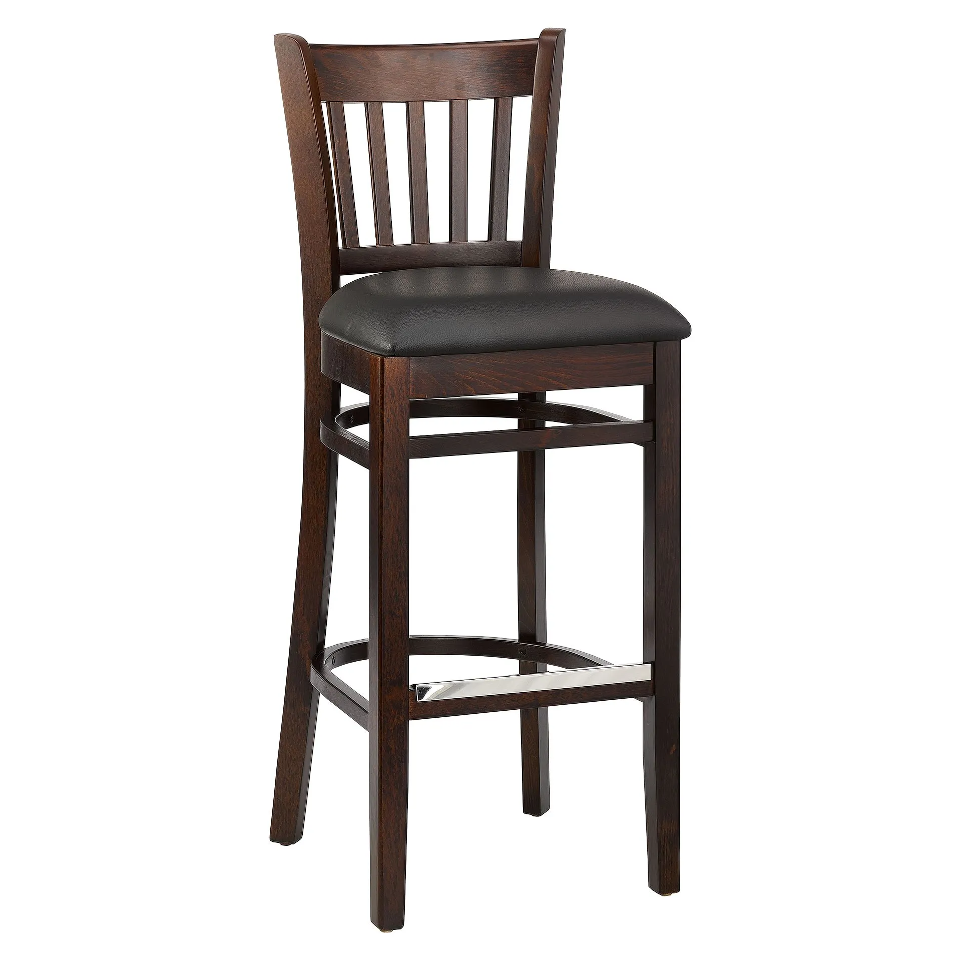 Hocker Elton, Polster schwarz, Nussbaum dunkel, Polsterbarhocker, Holzbarhocker